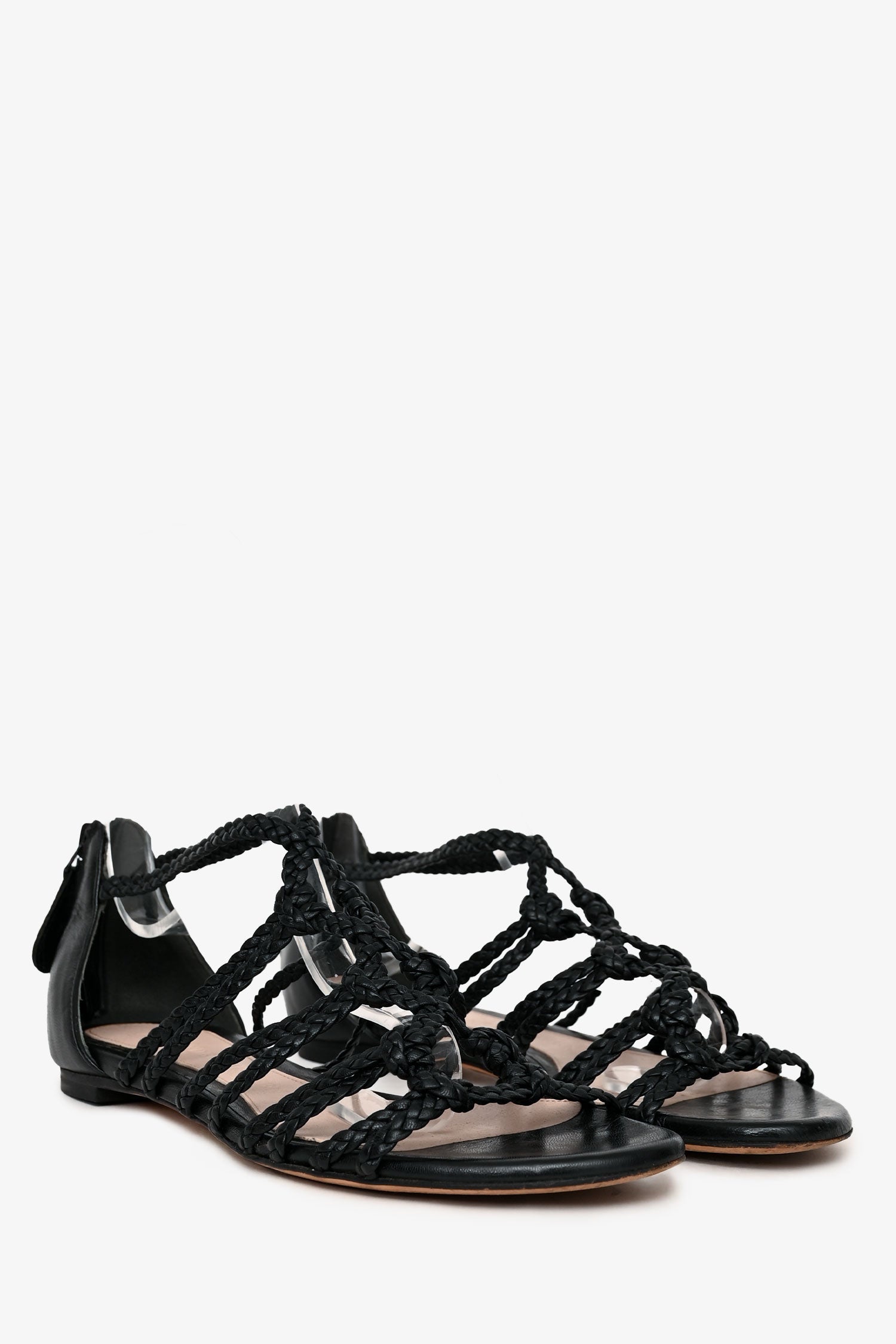 Alexander McQueen Black Leather Braided Sandals Size 36