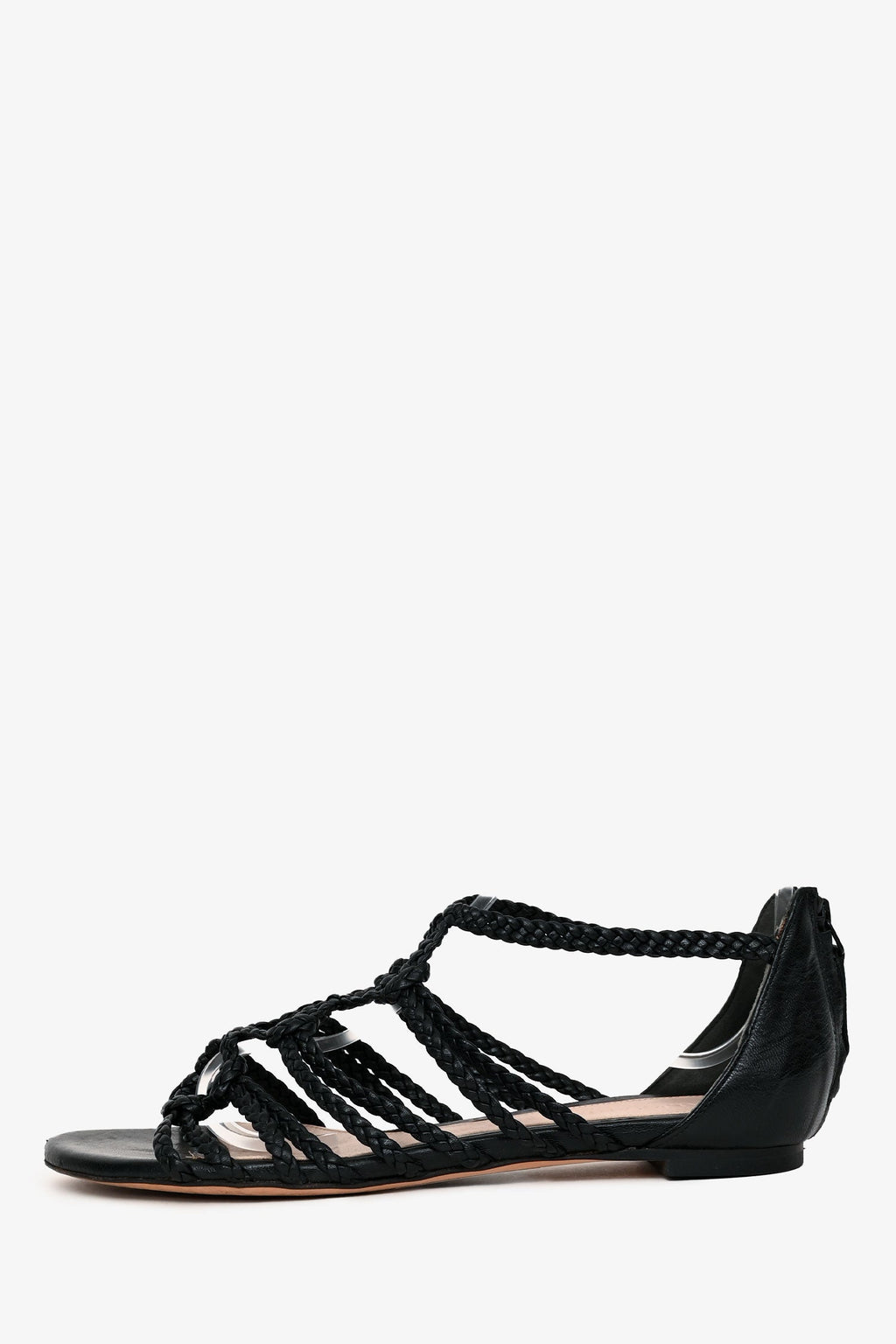 Alexander McQueen Black Leather Braided Sandals Size 36