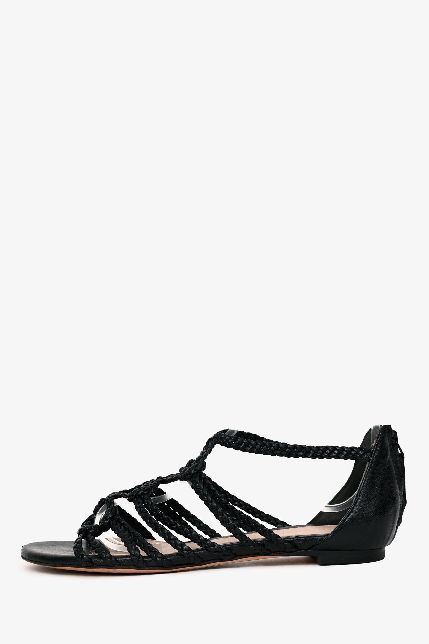 Alexander McQueen Black Leather Braided Sandals Size 36