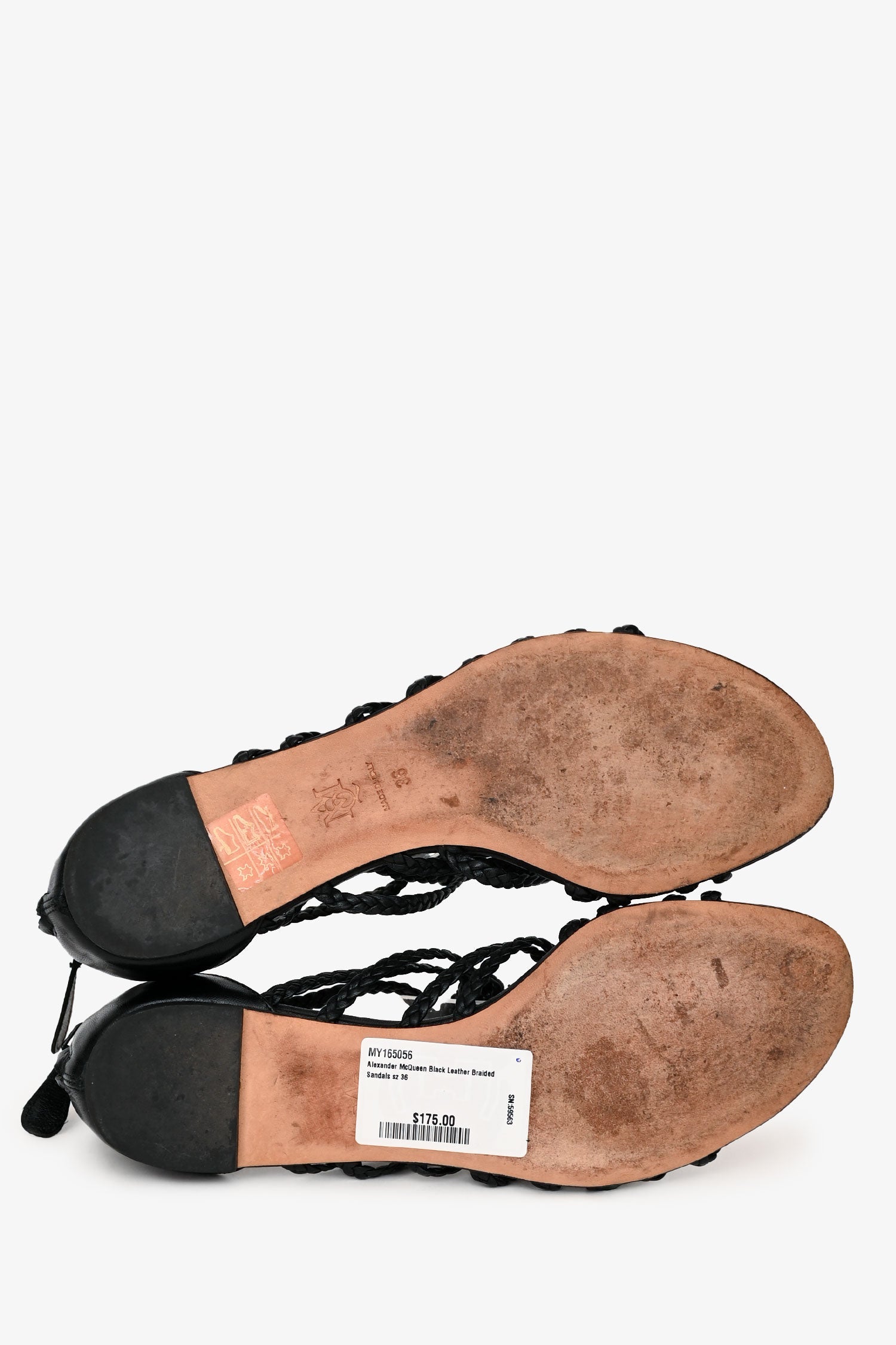 Alexander McQueen Black Leather Braided Sandals Size 36