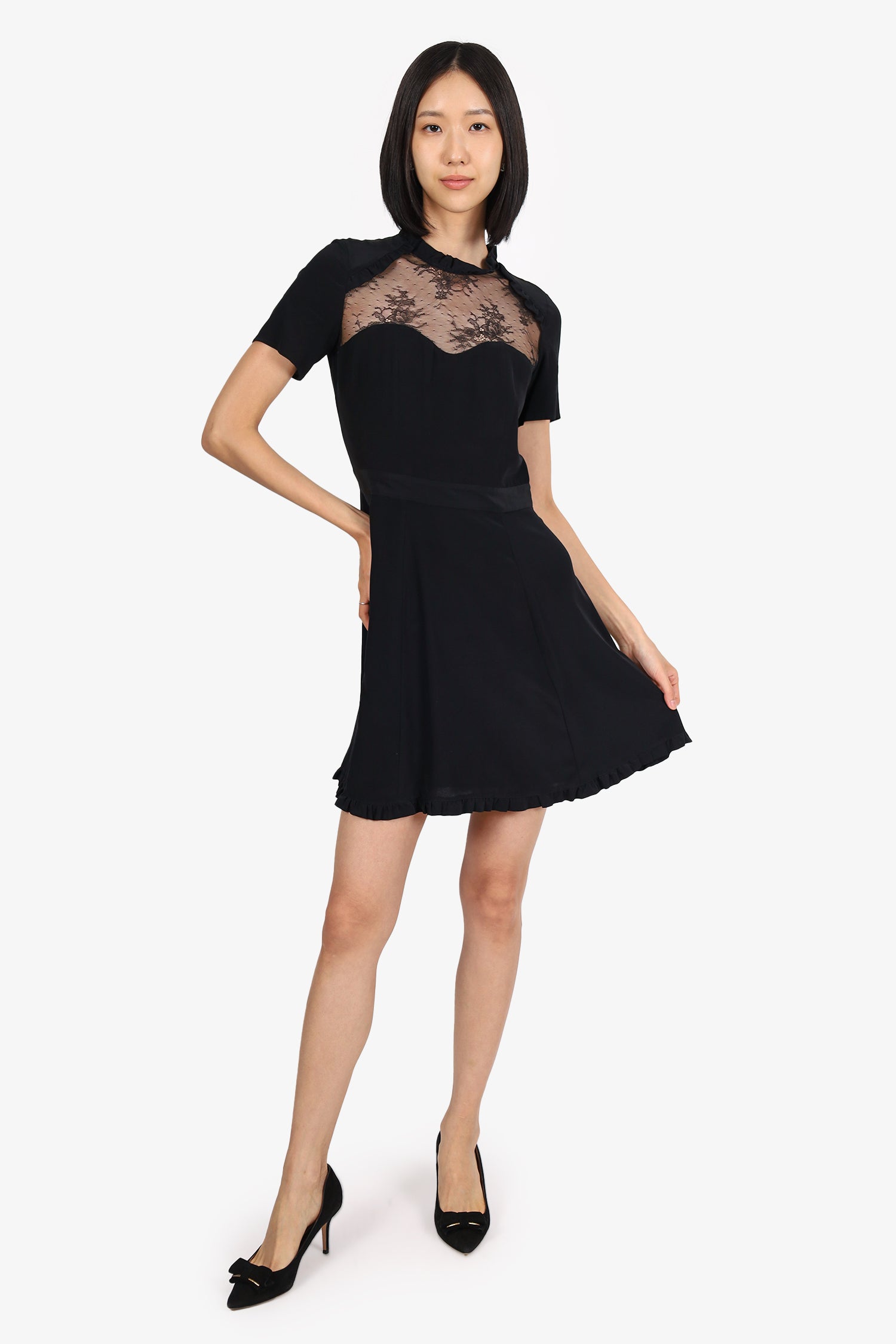 The Kooples Black Ruffle Detail Knee Length Dress Size 1