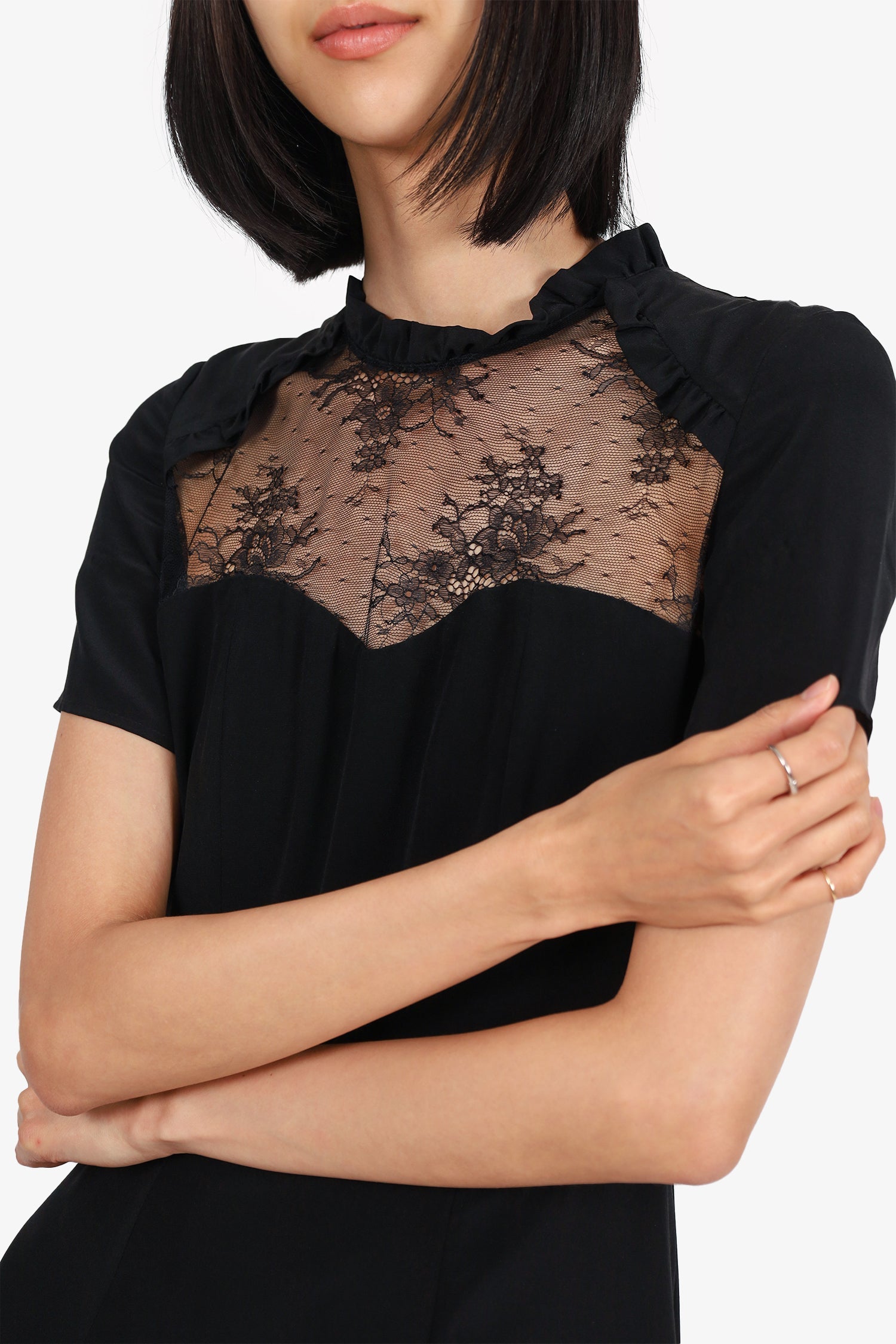 The Kooples Black Ruffle Detail Knee Length Dress Size 1