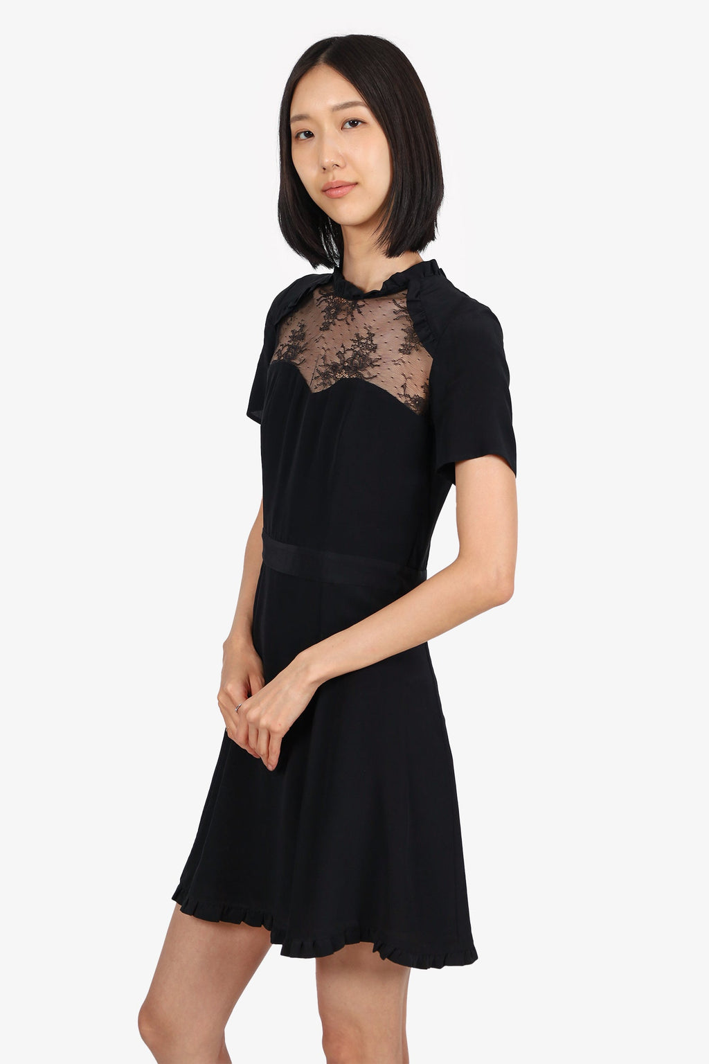 The Kooples Black Ruffle Detail Knee Length Dress Size 1