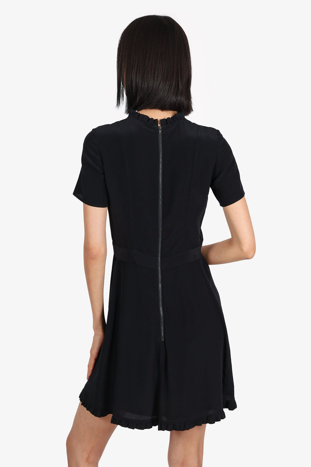 The Kooples Black Ruffle Detail Knee Length Dress Size 1