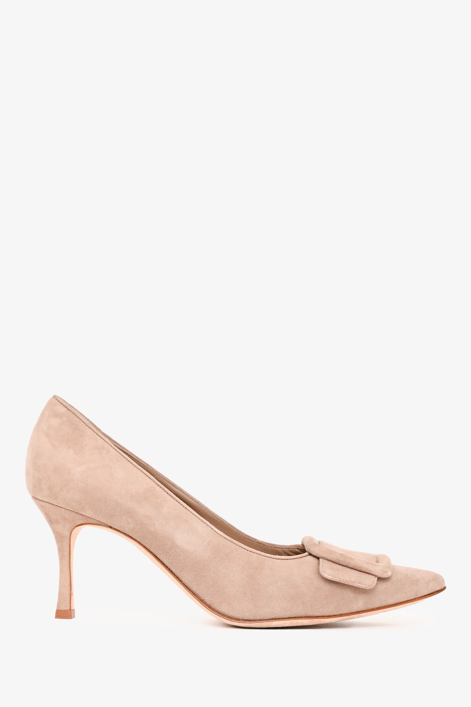 Manolo Blahnik Taupe Suede Leather Buckle Embellished Heels Size 39.5