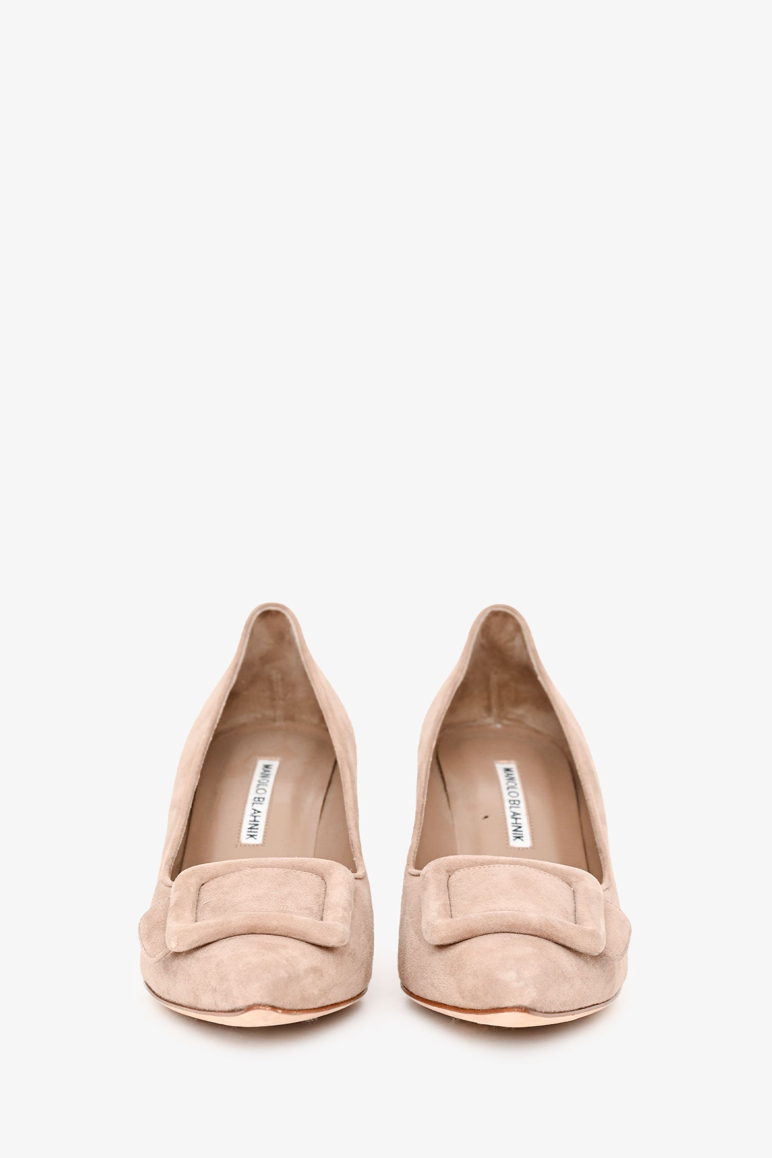 Manolo Blahnik Taupe Suede Leather Buckle Embellished Heels Size 39.5
