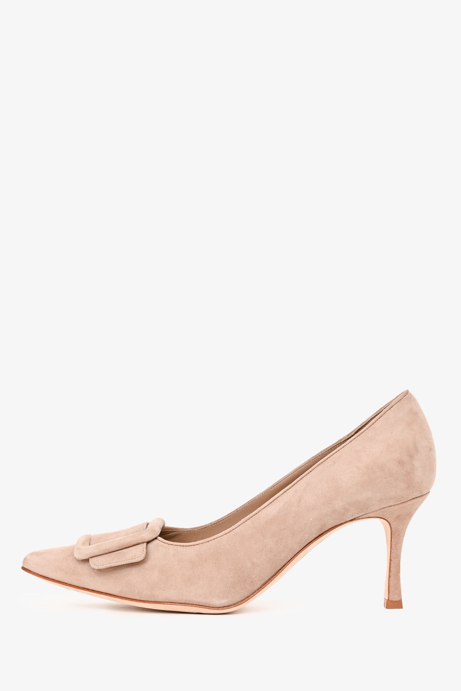 Manolo Blahnik Taupe Suede Leather Buckle Embellished Heels Size 39.5