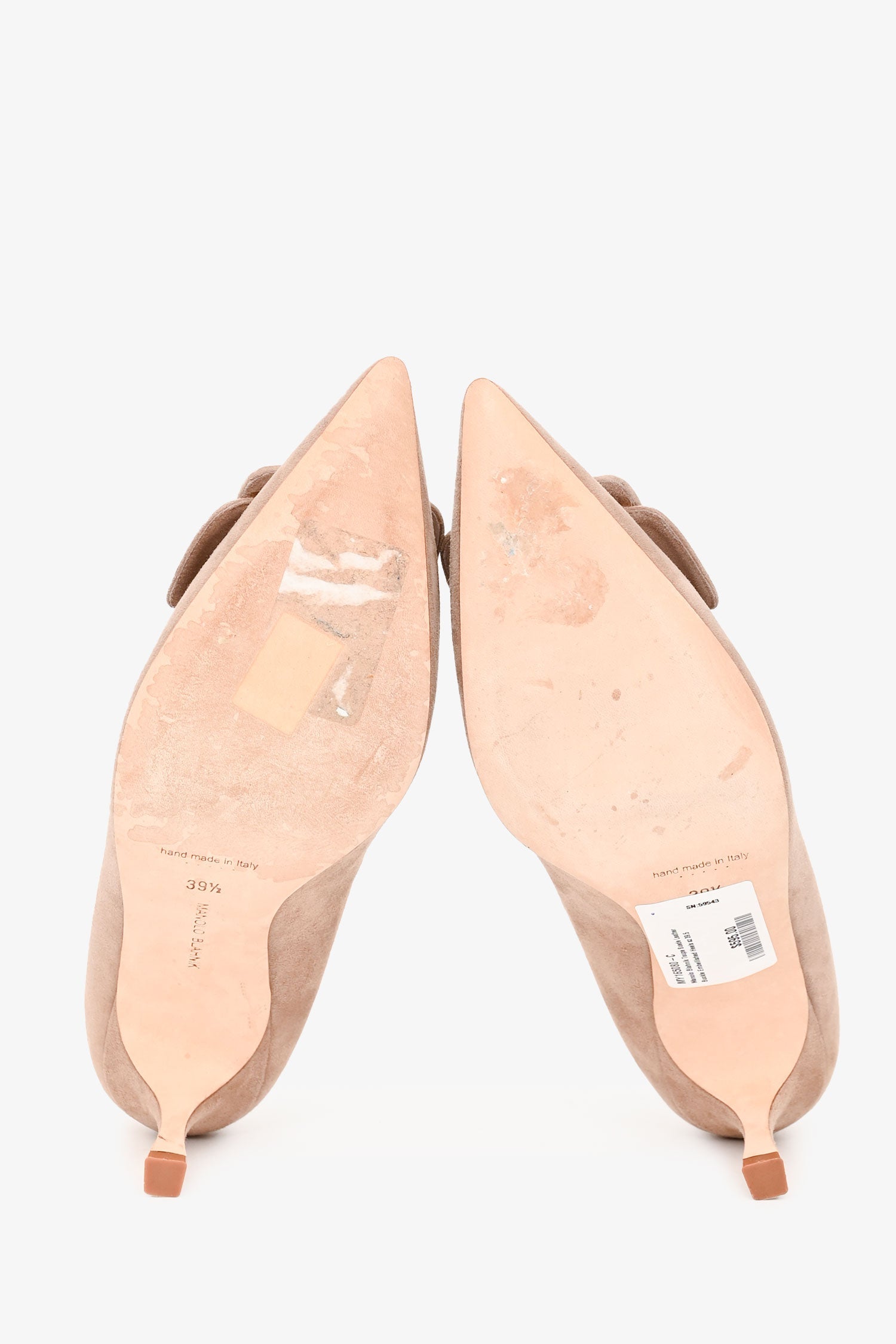 Manolo Blahnik Taupe Suede Leather Buckle Embellished Heels Size 39.5