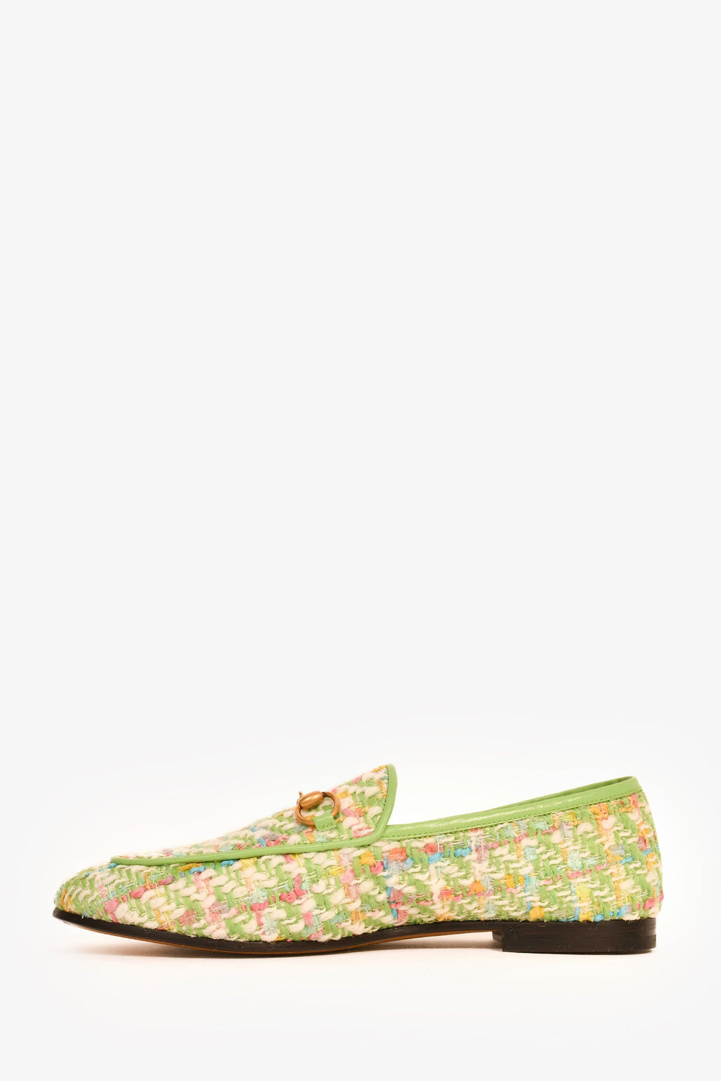 Gucci Green/Multicolour Tweed Horsebit Loafers Size 38