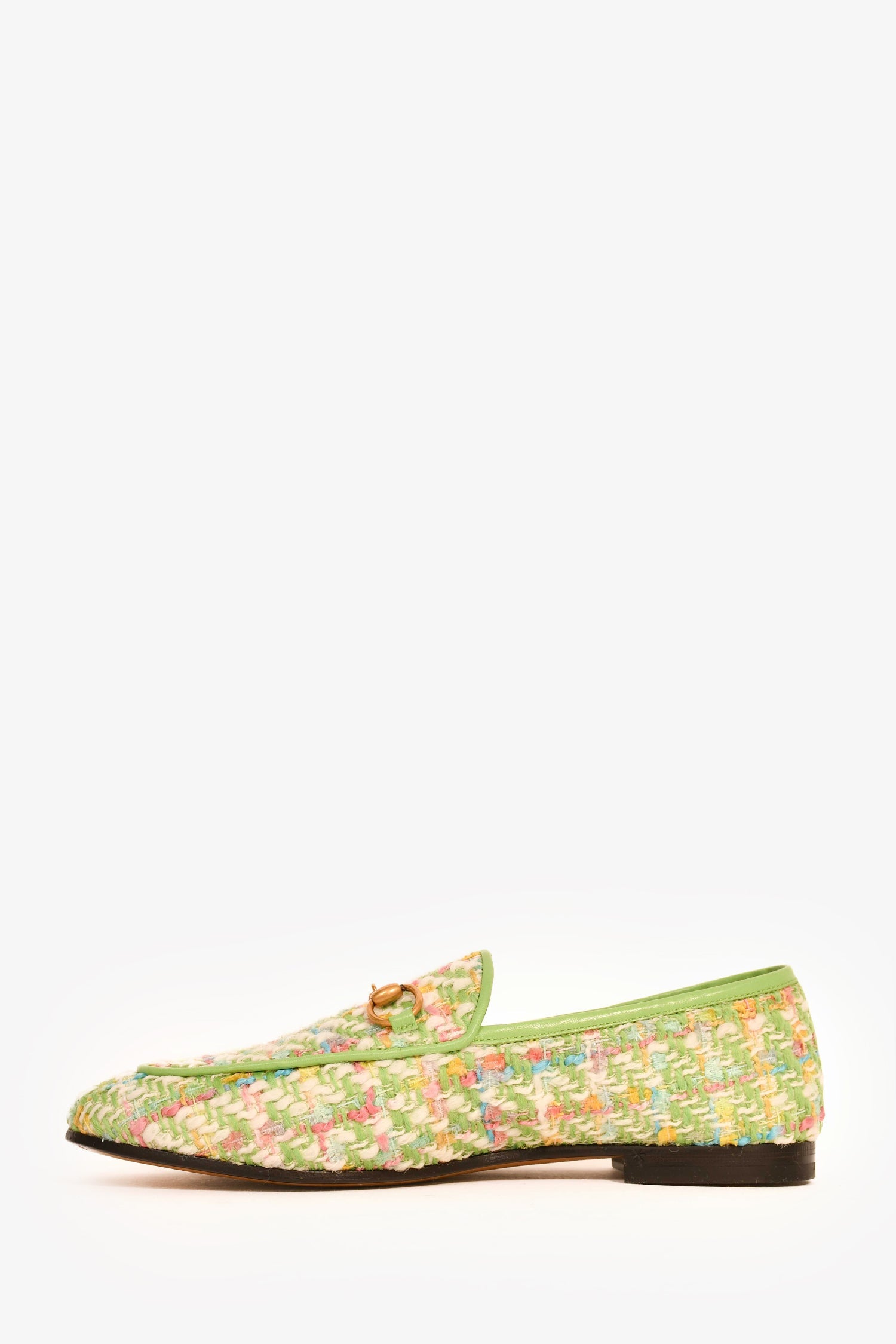 Gucci Green/Multicolour Tweed Horsebit Loafers Size 38