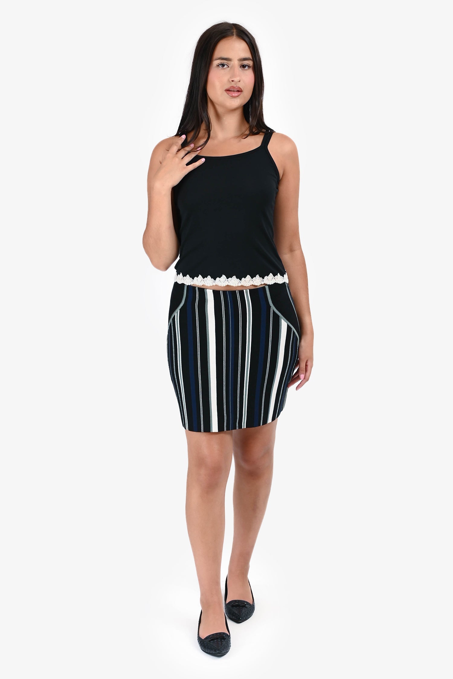 3.1 Phillip Lim Black/Multicolour Striped Knit Mini Skirt Size S