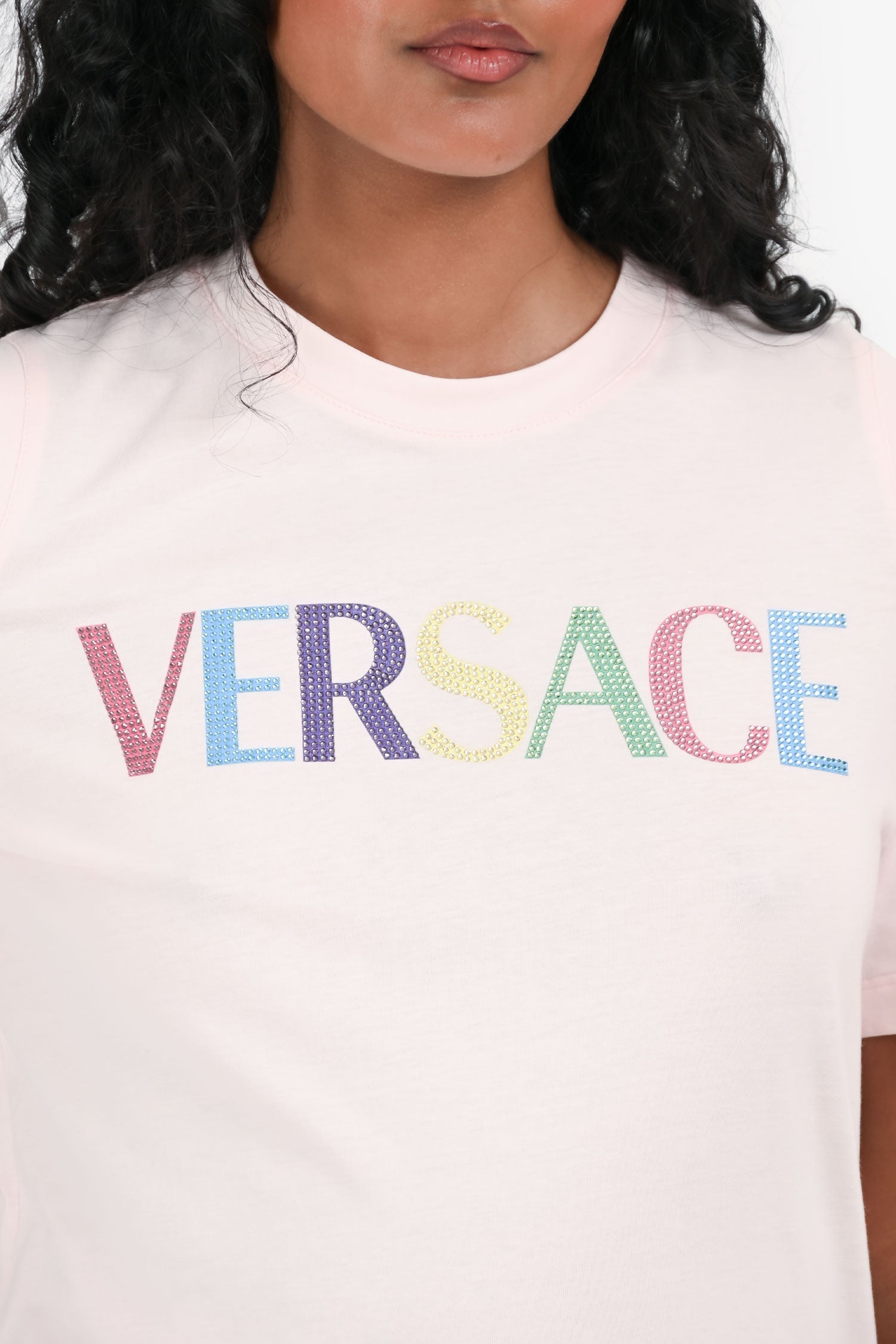 Versace Pink Cut-Out Crystal Logo Shirt Size 42