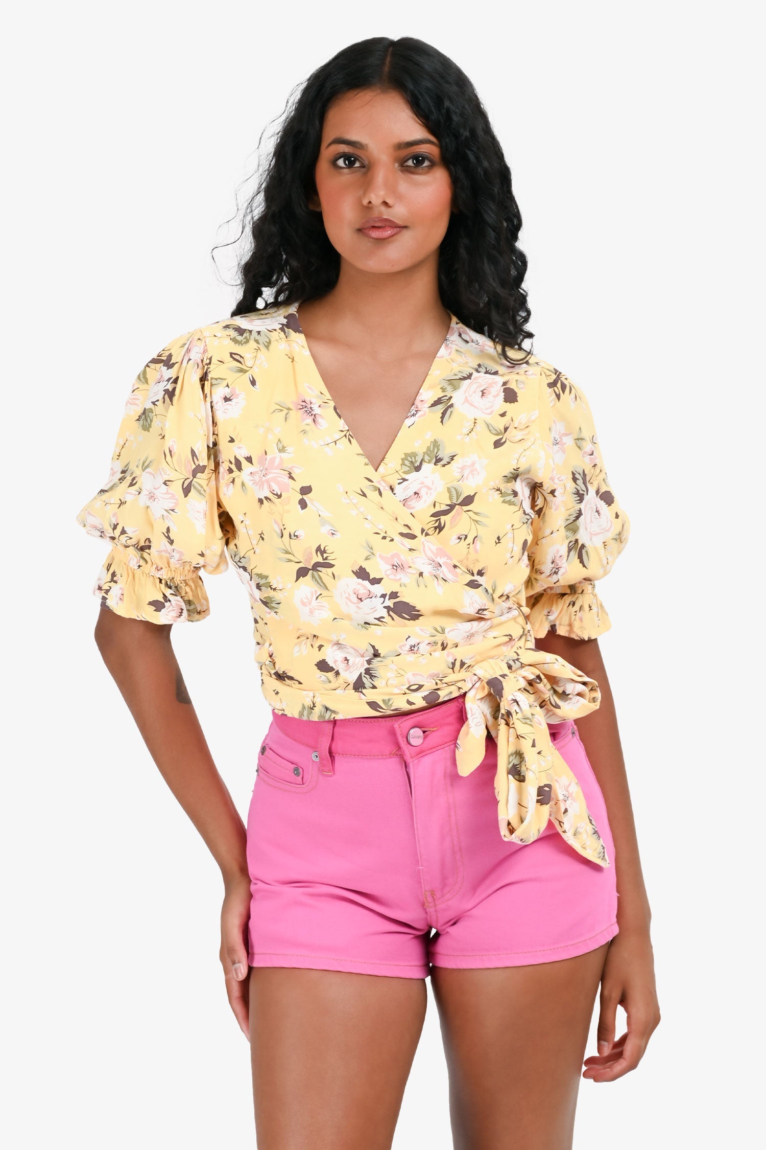 Faithfull The Band Yellow Floral Cropped Top Size 4