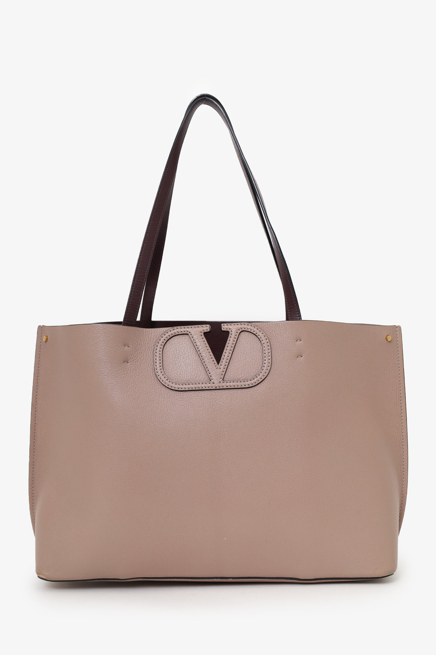 Valentino Taupe/Brown Leather Fillme Shopping Tote