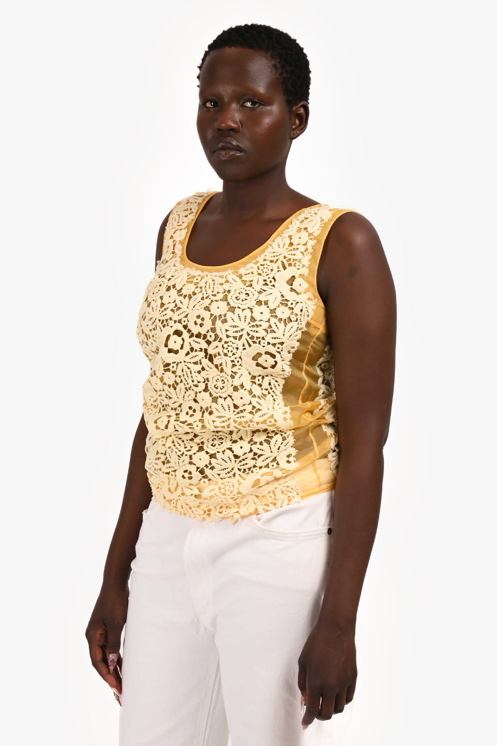 Miu Miu 2017 Yellow Mesh Floral Lace Top Size 36