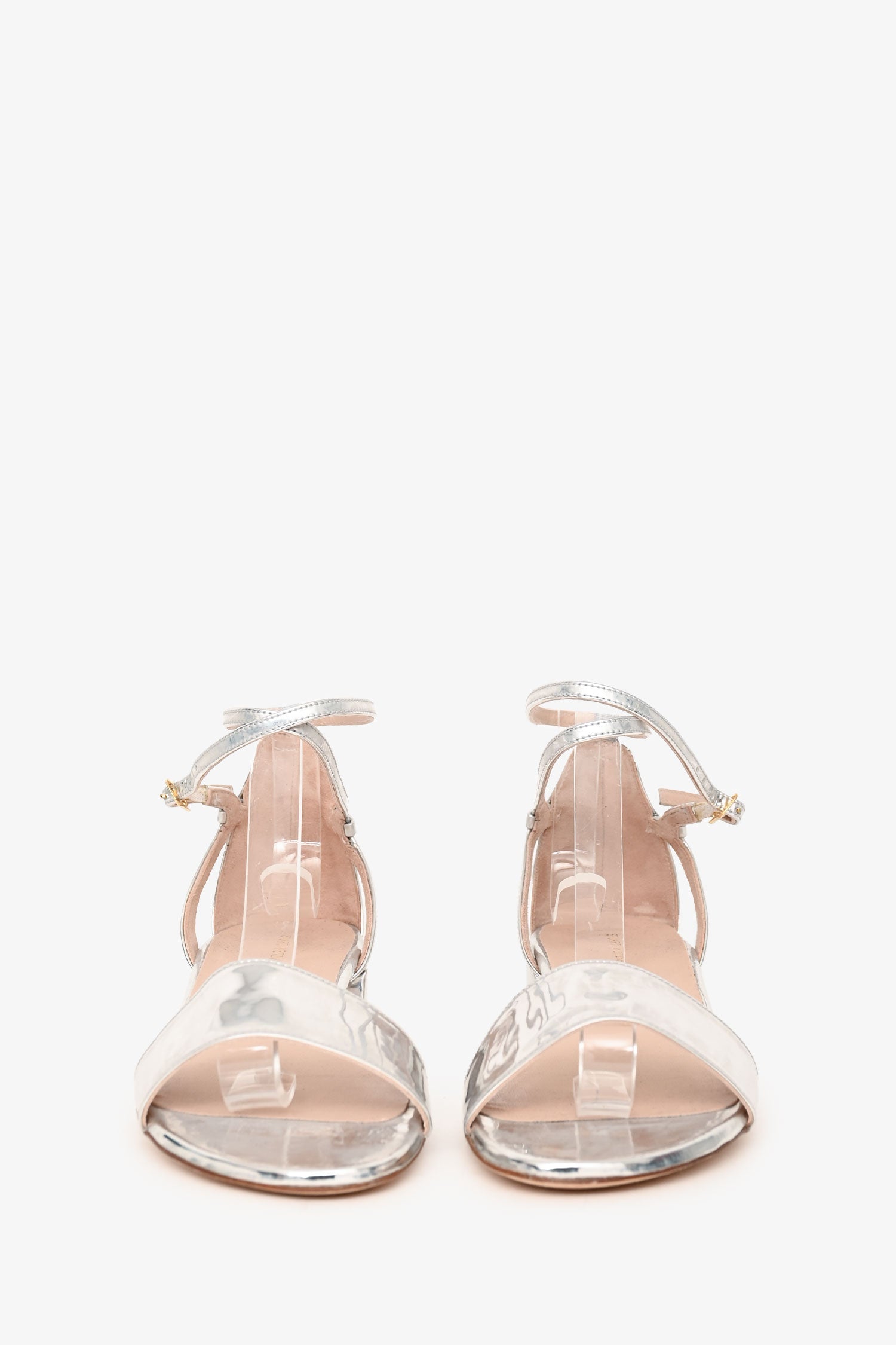 Stuart Weitzman Silver Metallic Leather Sandals Size 36.5