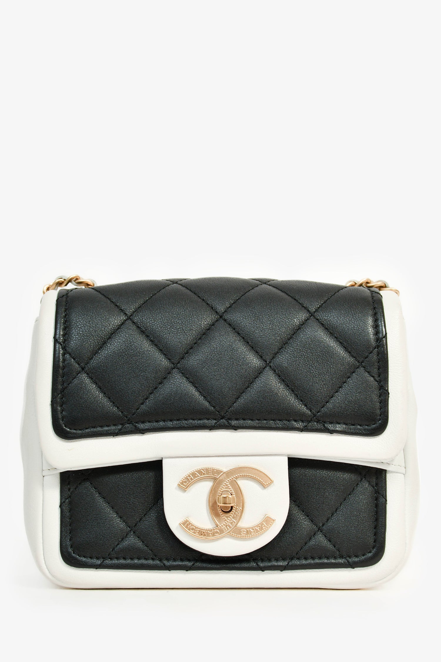Pre-Loved Chanel™ 2014 Black/White Lambskin Medium Graphic Mini Square Flap Bag