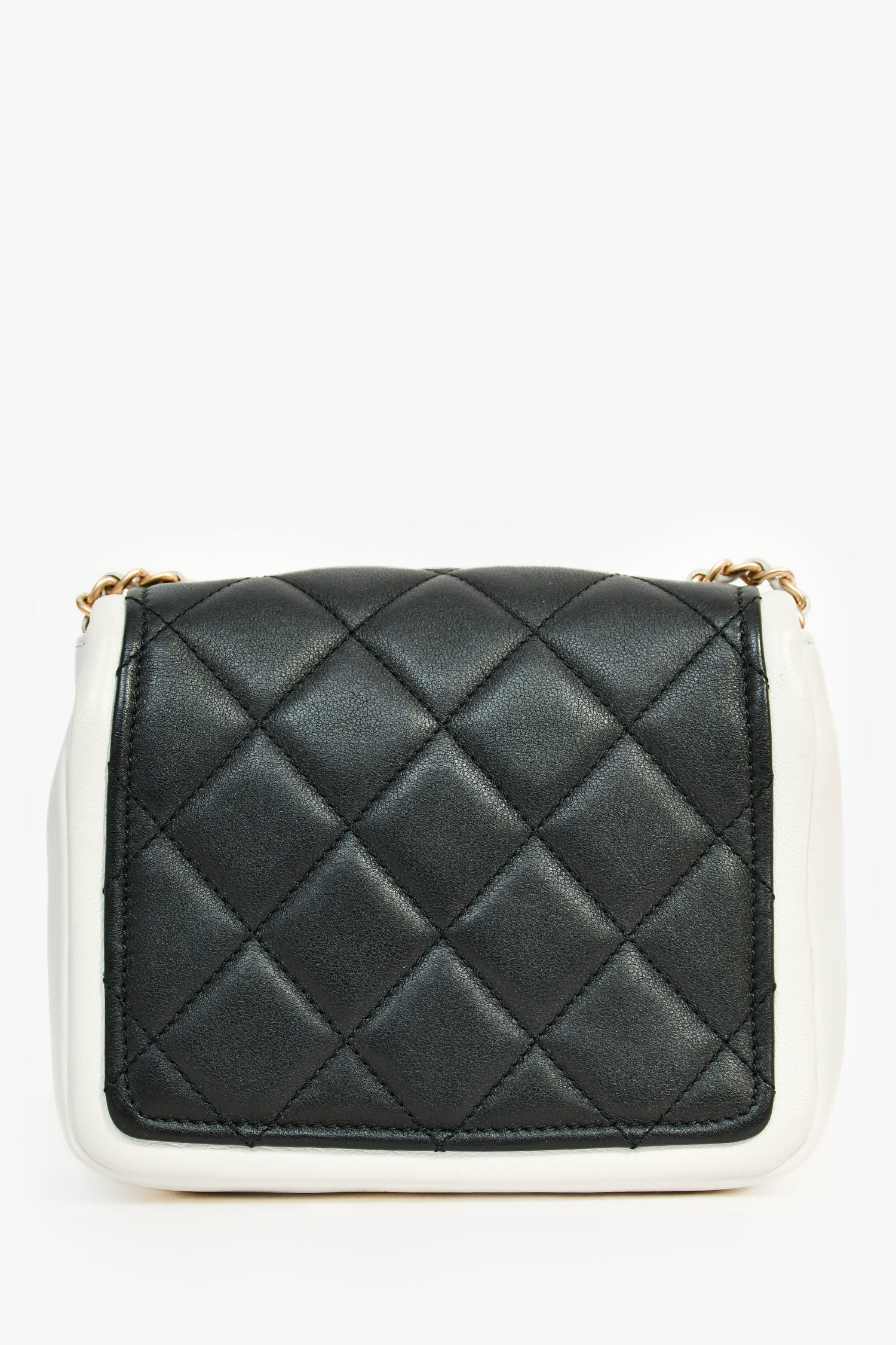 Pre-Loved Chanel™ 2014 Black/White Lambskin Medium Graphic Mini Square Flap Bag