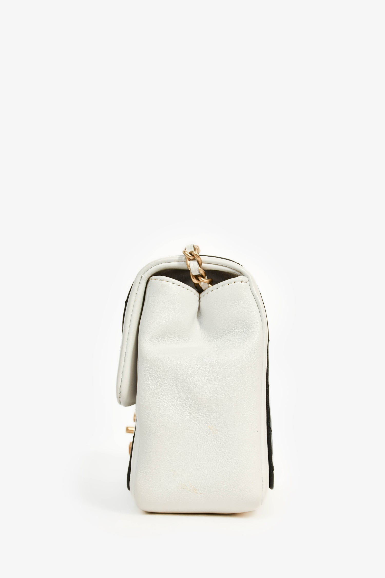 Pre-Loved Chanel™ 2014 Black/White Lambskin Medium Graphic Mini Square Flap Bag