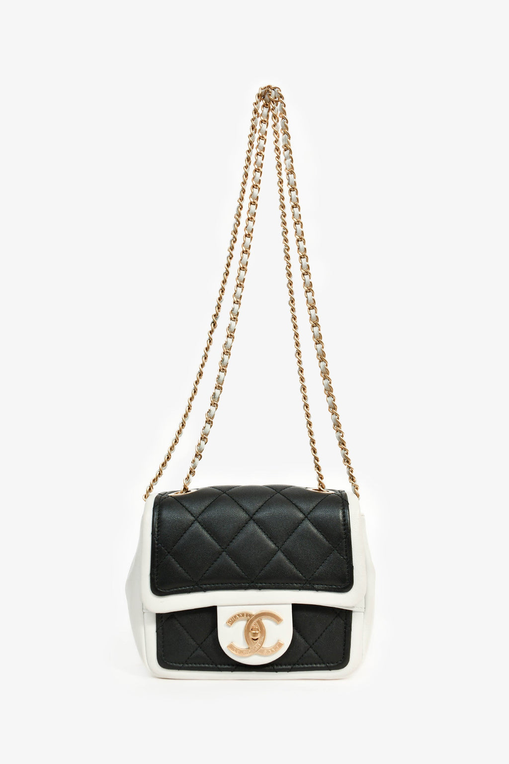 Pre-Loved Chanel™ 2014 Black/White Lambskin Medium Graphic Mini Square Flap Bag