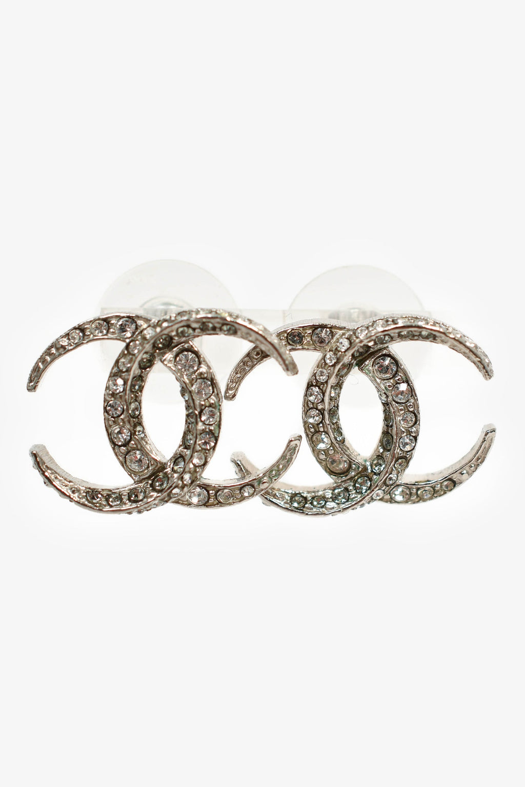 Pre-Loved Chanel™ 2015 Silver Tone Crystal Embellished CC Stud Earrings