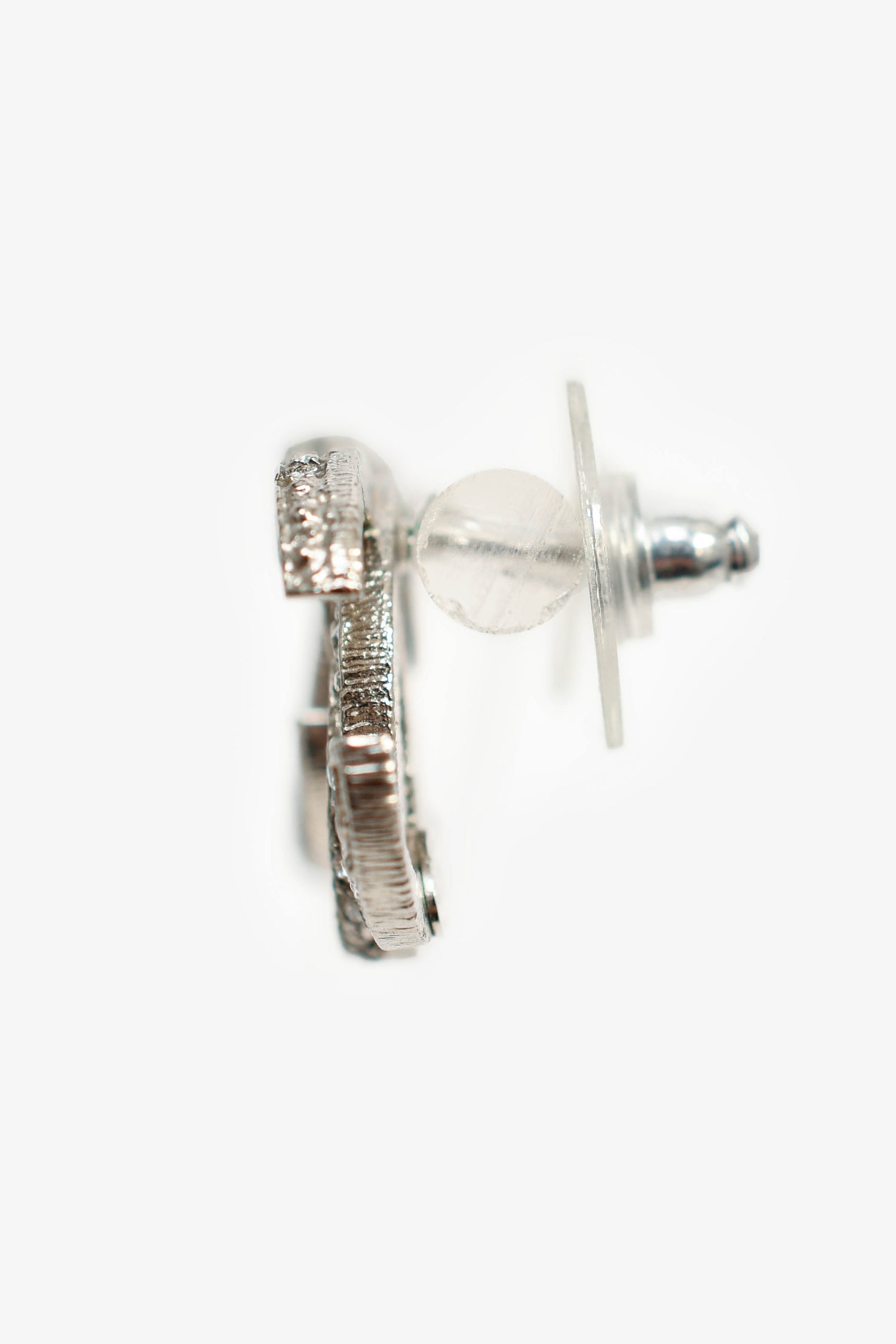 Pre-Loved Chanel™ 2015 Silver Tone Crystal Embellished CC Stud Earrings