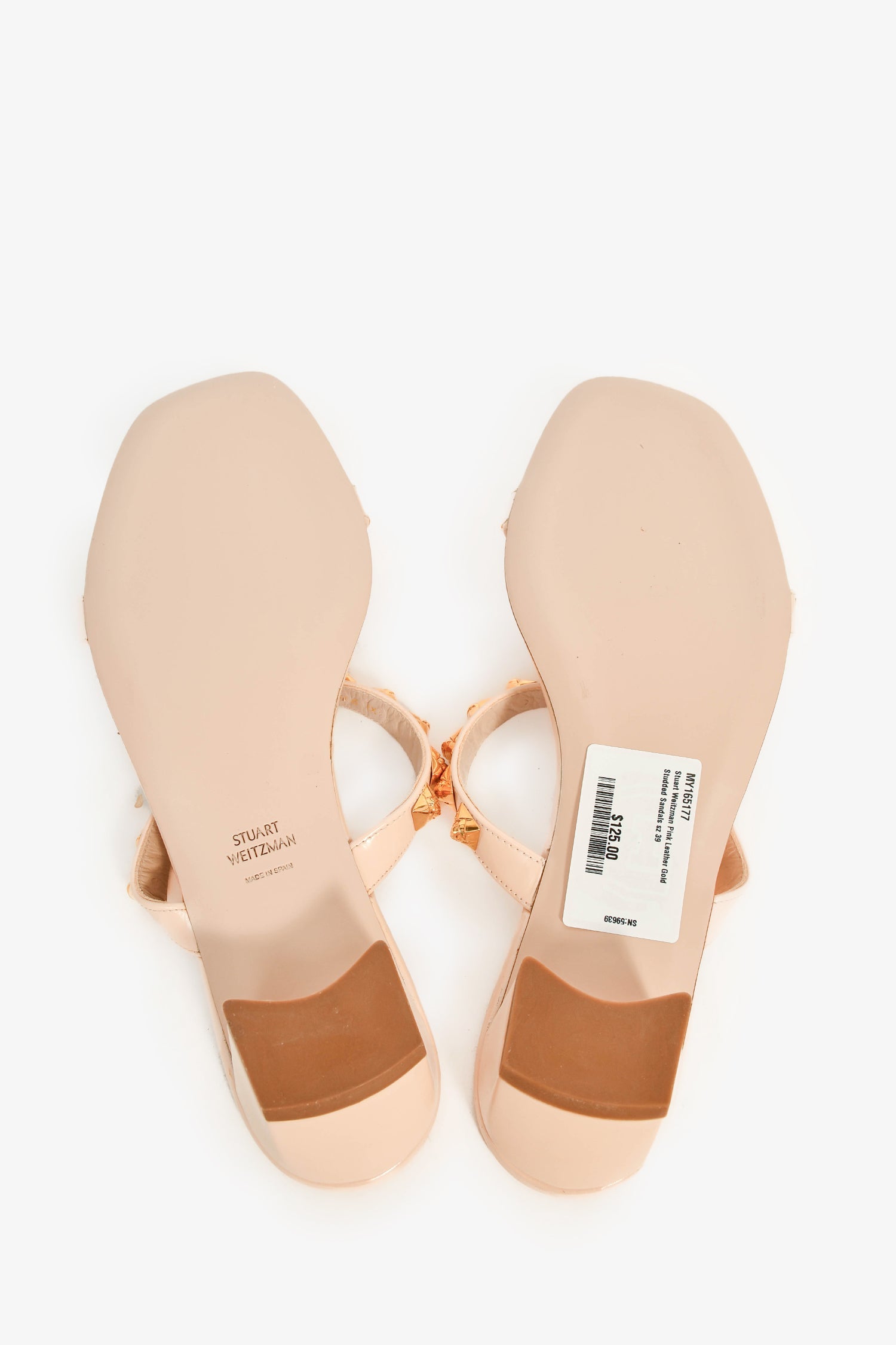 Stuart Weitzman Pink Leather Gold Studded Sandals Size 39