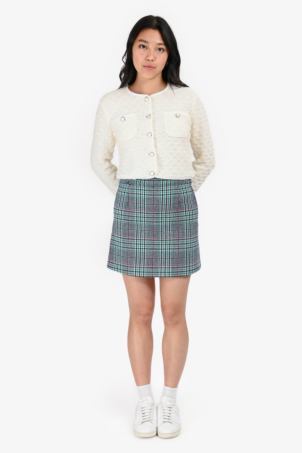 Sandro Green/Purple Tartan High Waisted Mini Skirt Size 2