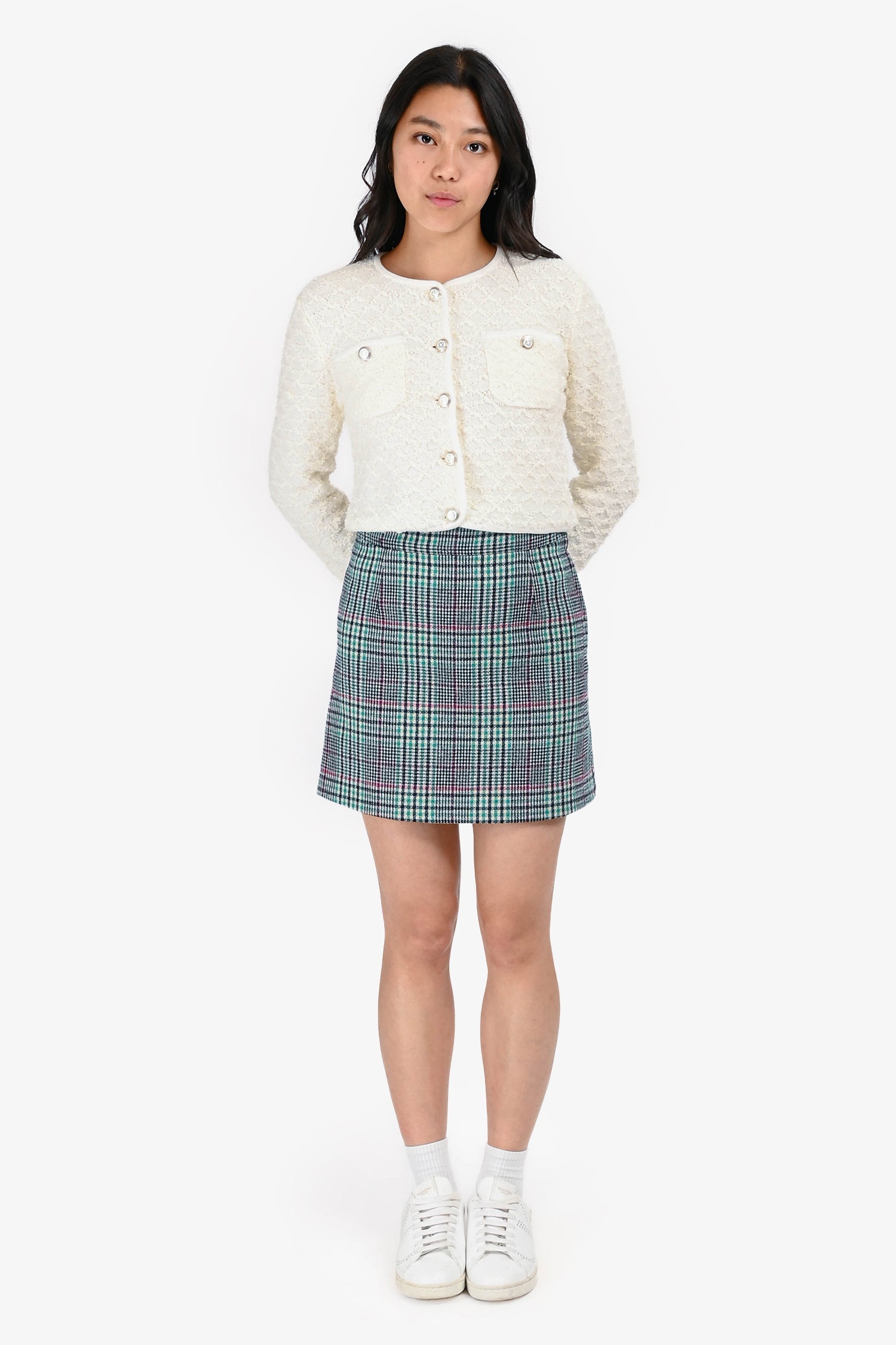 Sandro Green/Purple Tartan High Waisted Mini Skirt Size 2