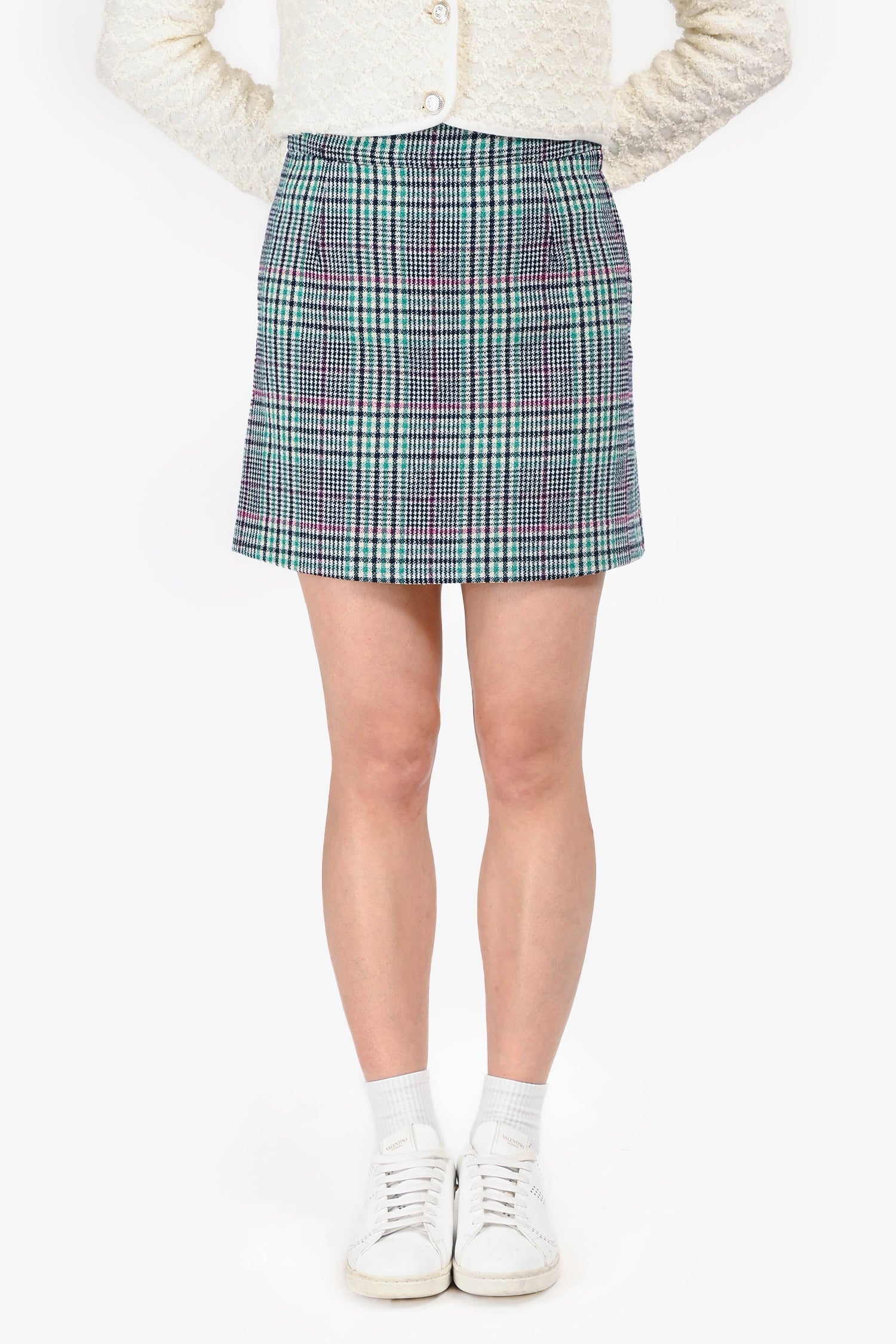 Sandro Green/Purple Tartan High Waisted Mini Skirt Size 2