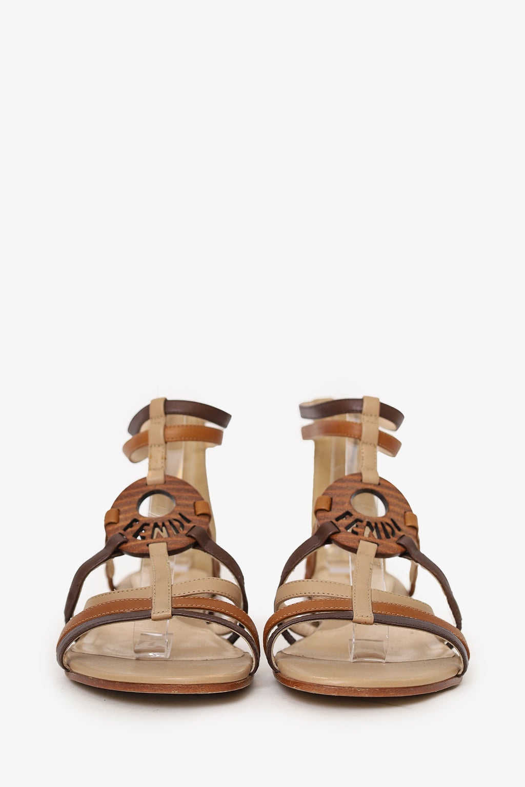 Fendi Brown Leather Logo Gladiator Sandals Size 36