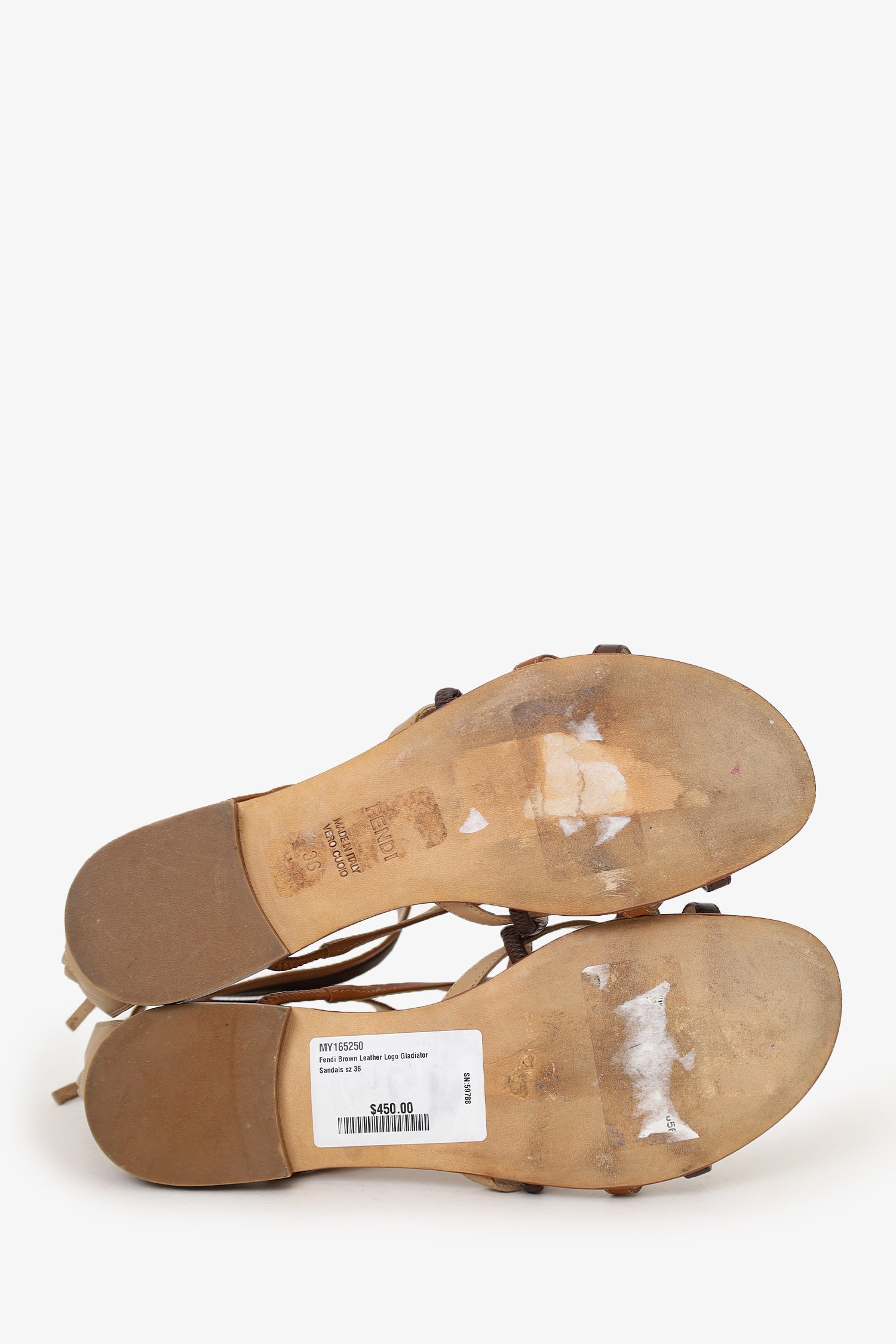 Fendi Brown Leather Logo Gladiator Sandals Size 36