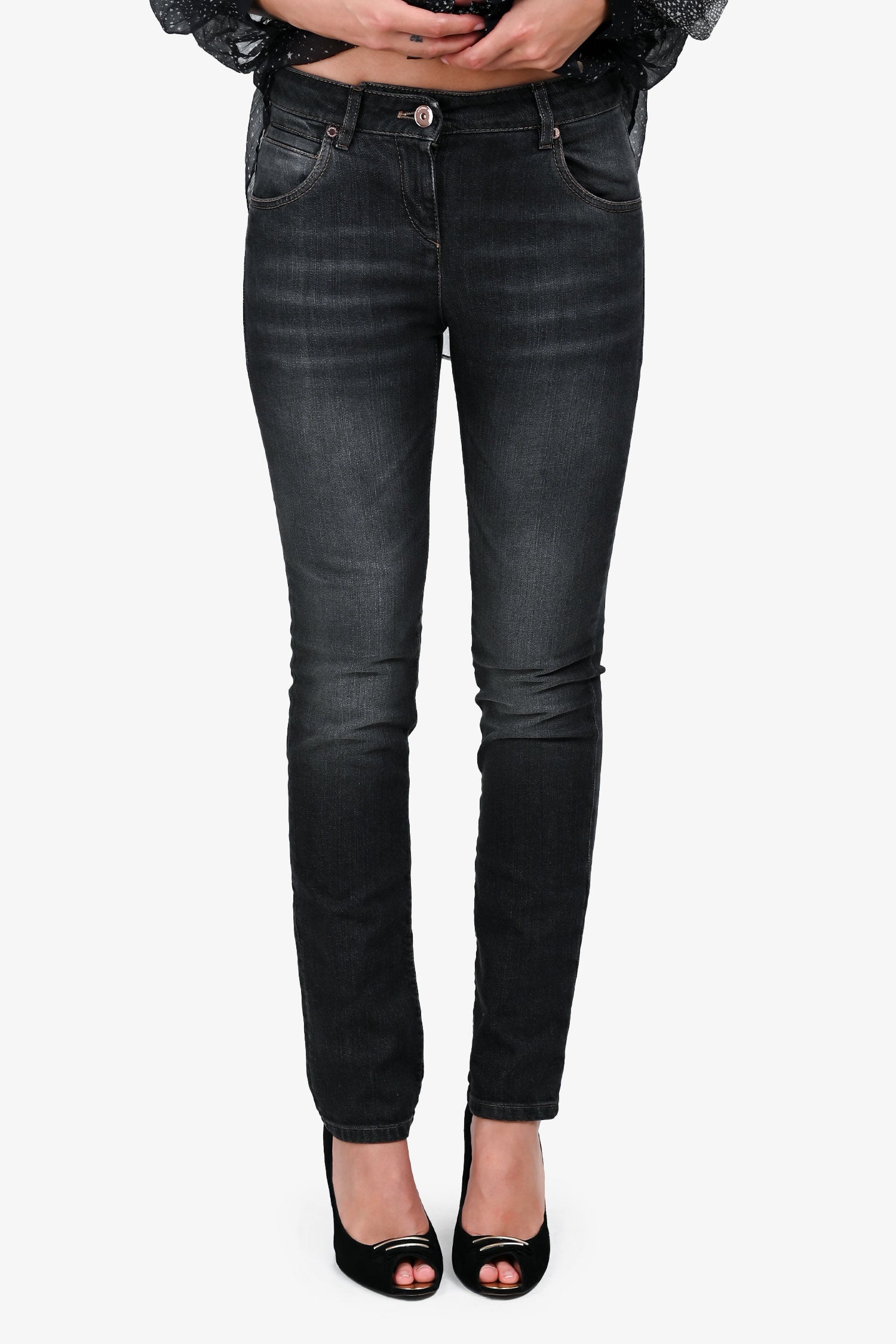 Brunello Cucinelli Grey Wash Skinny Fit Jeans Size 4