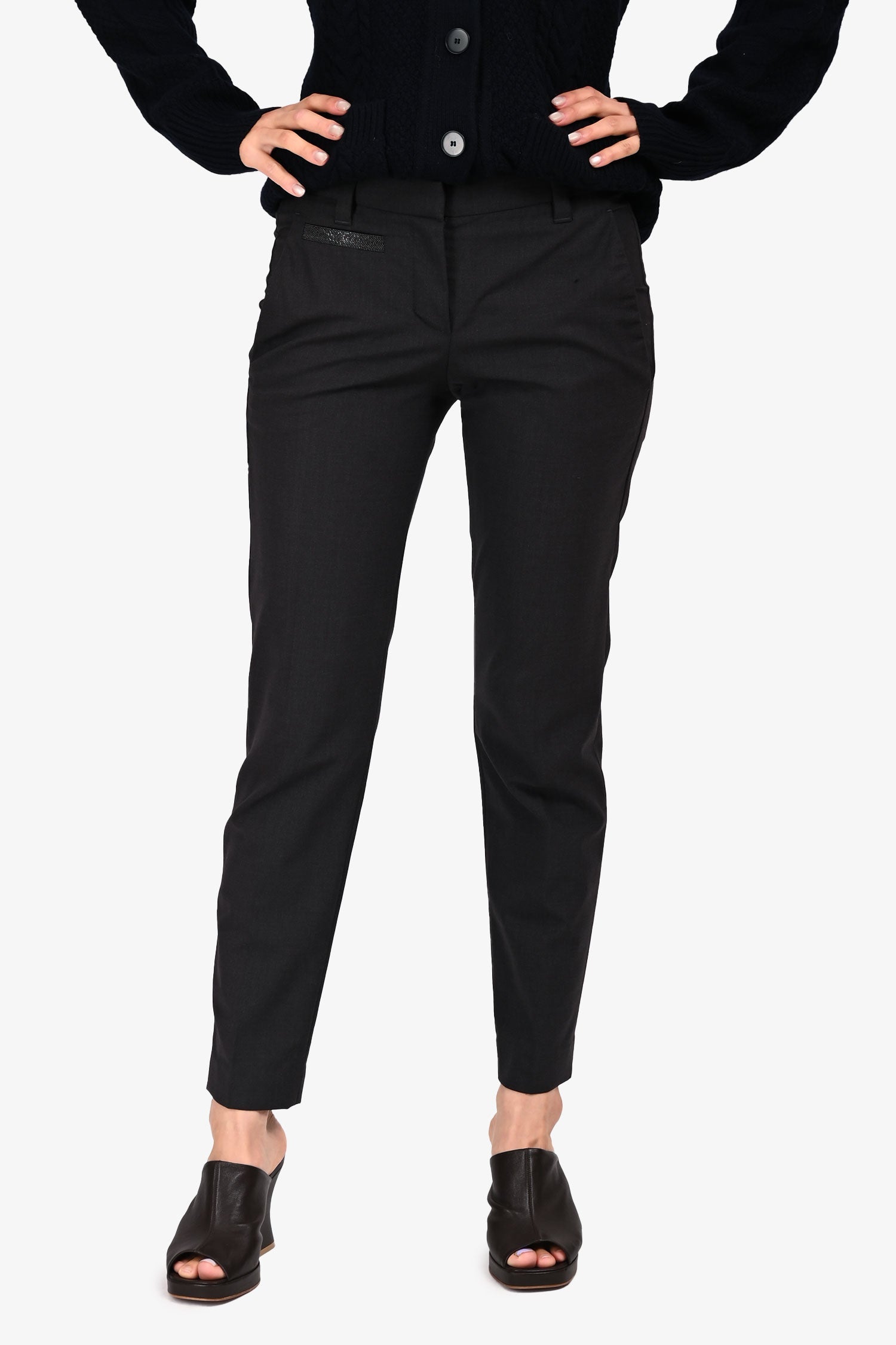 Brunello Cucinelli Dark Grey Beaded Pocket Trousers Size 2