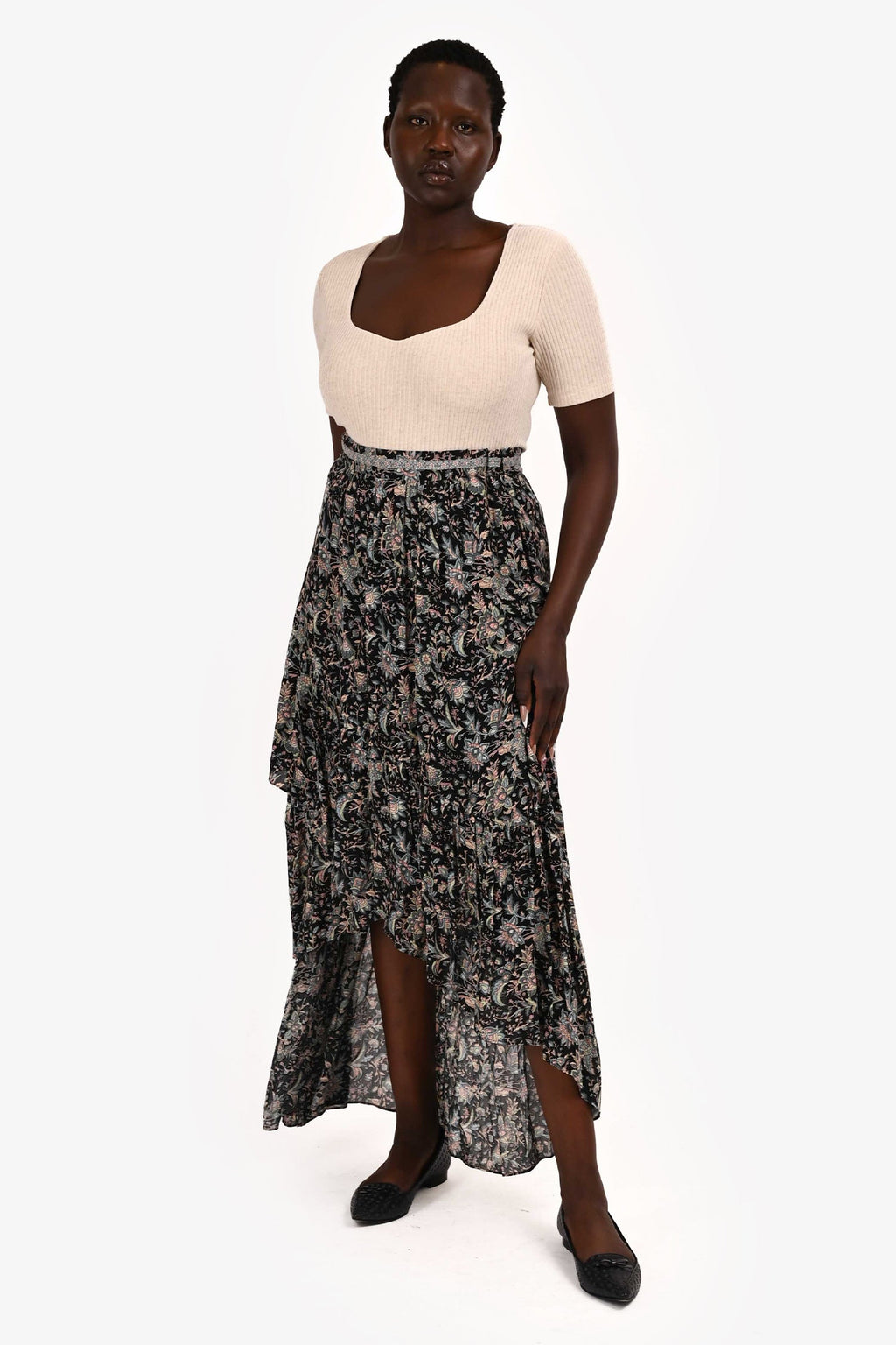 Ba&sh Black Multicolour Paisley Print High Low Hem Skirt Size L