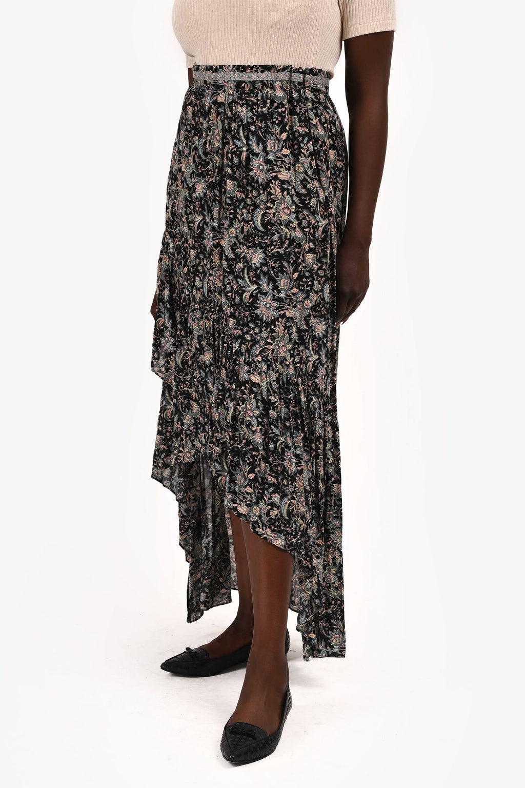 Ba&sh Black Multicolour Paisley Print High Low Hem Skirt Size L
