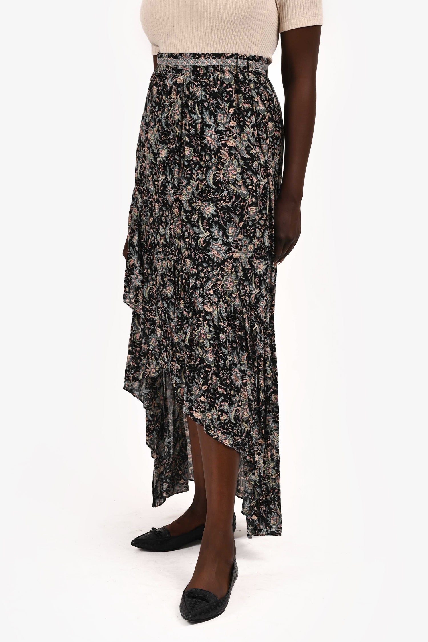 Ba&sh Black Multicolour Paisley Print High Low Hem Skirt Size L