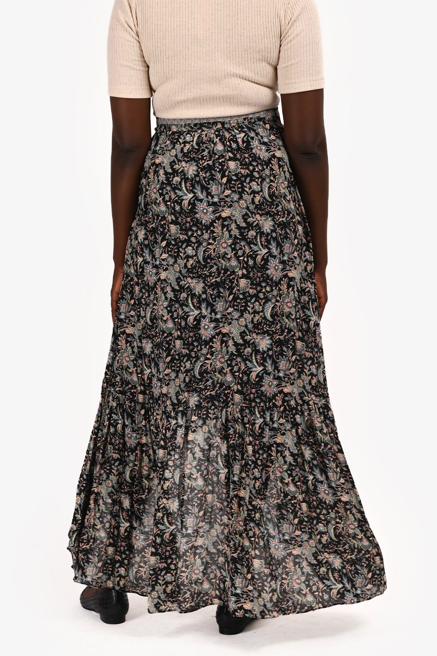 Ba&sh Black Multicolour Paisley Print High Low Hem Skirt Size L