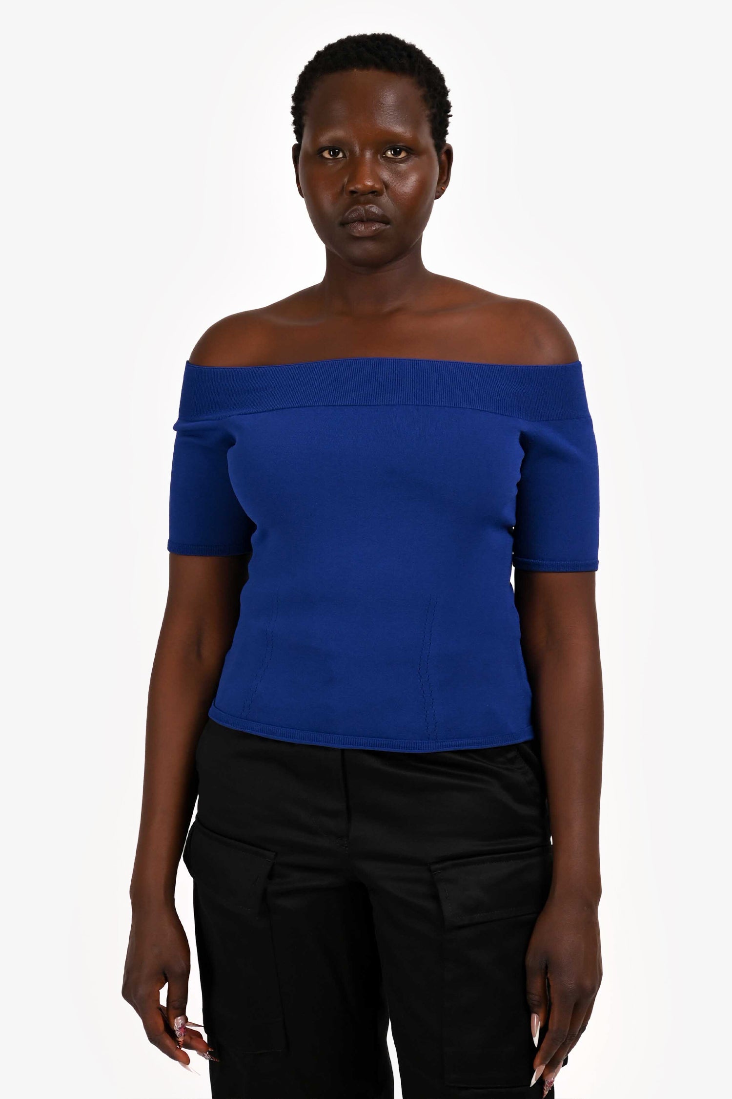 Alexander McQueen Cobalt Blue Off Shoulder Top Size XL