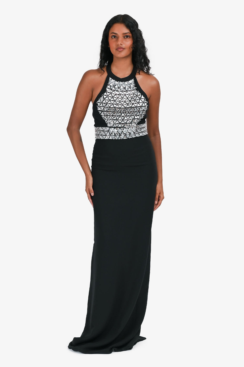 Gucci Black Crystal Embellished Halter Gown Size 38