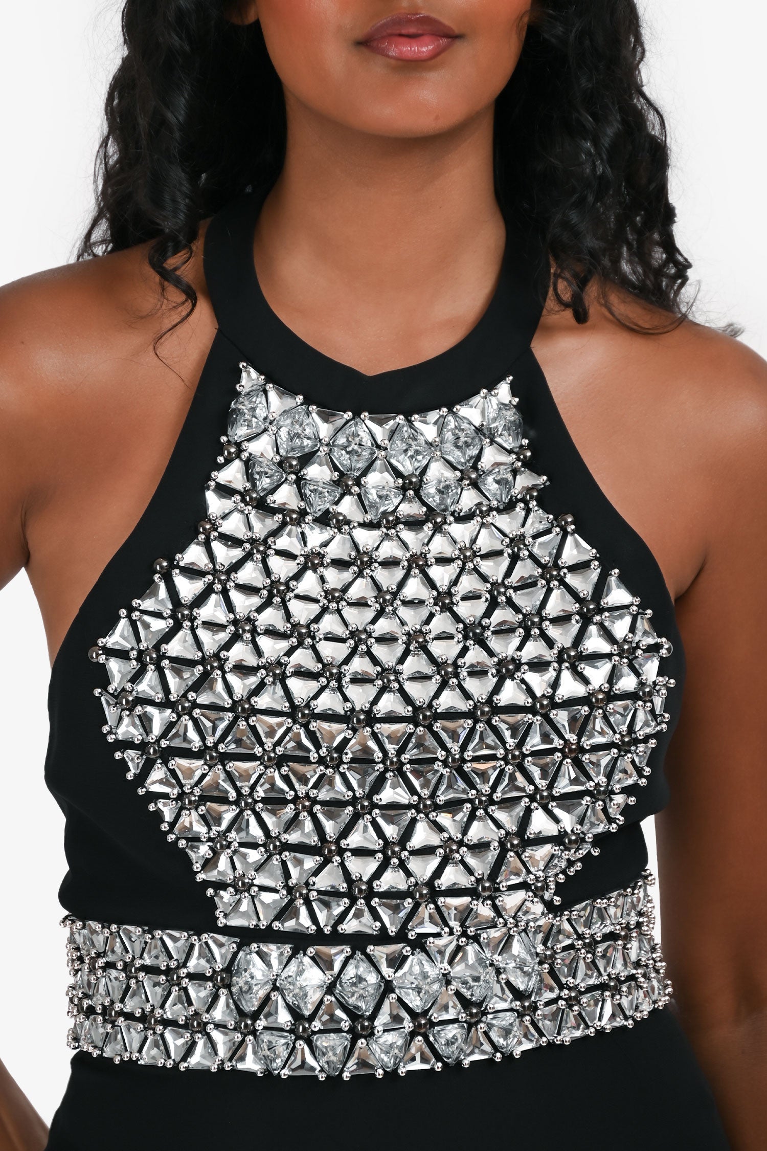 Gucci Black Crystal Embellished Halter Gown Size 38