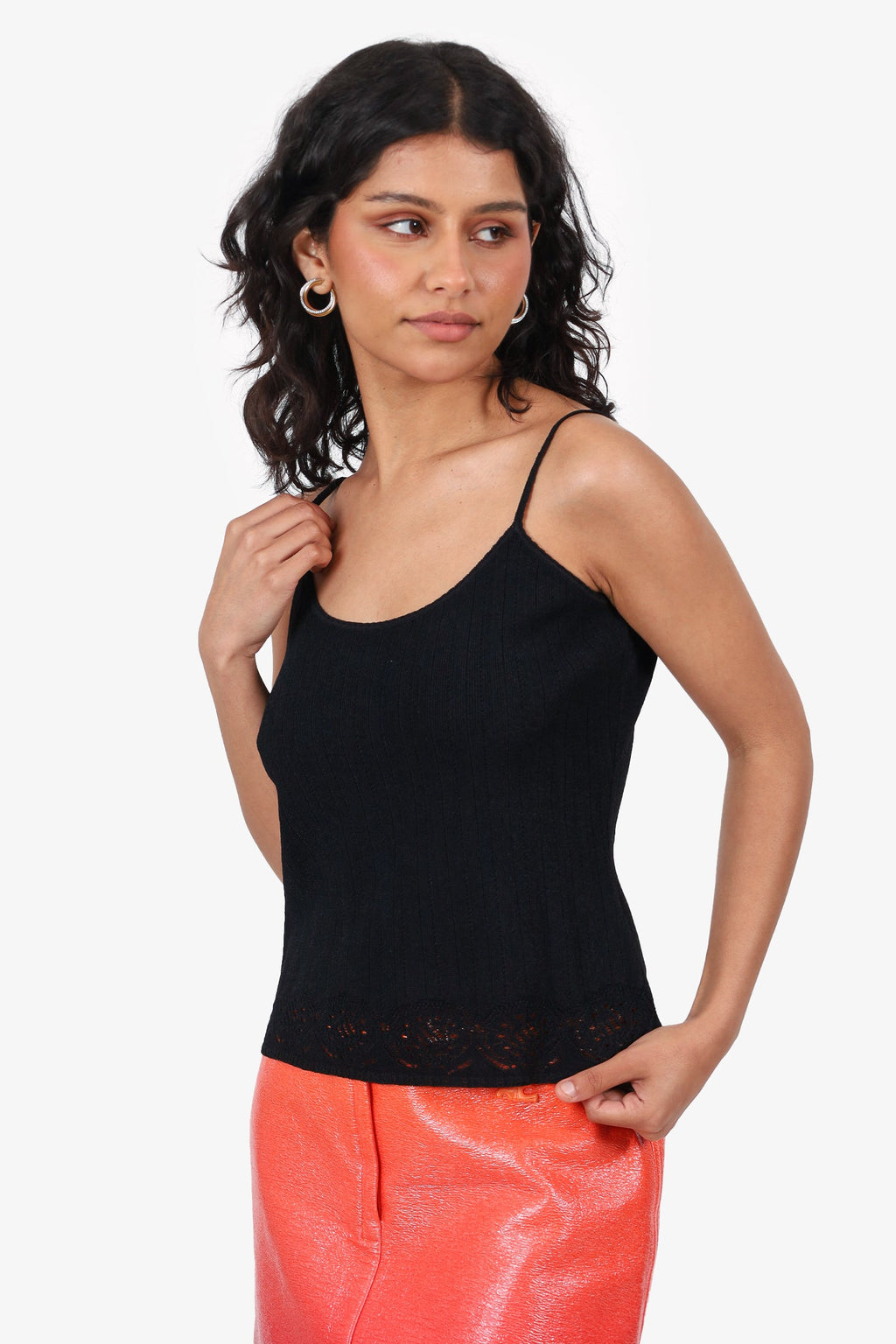 Christian Dior Black Ribbed Knit Cropped Tank Top Size 10