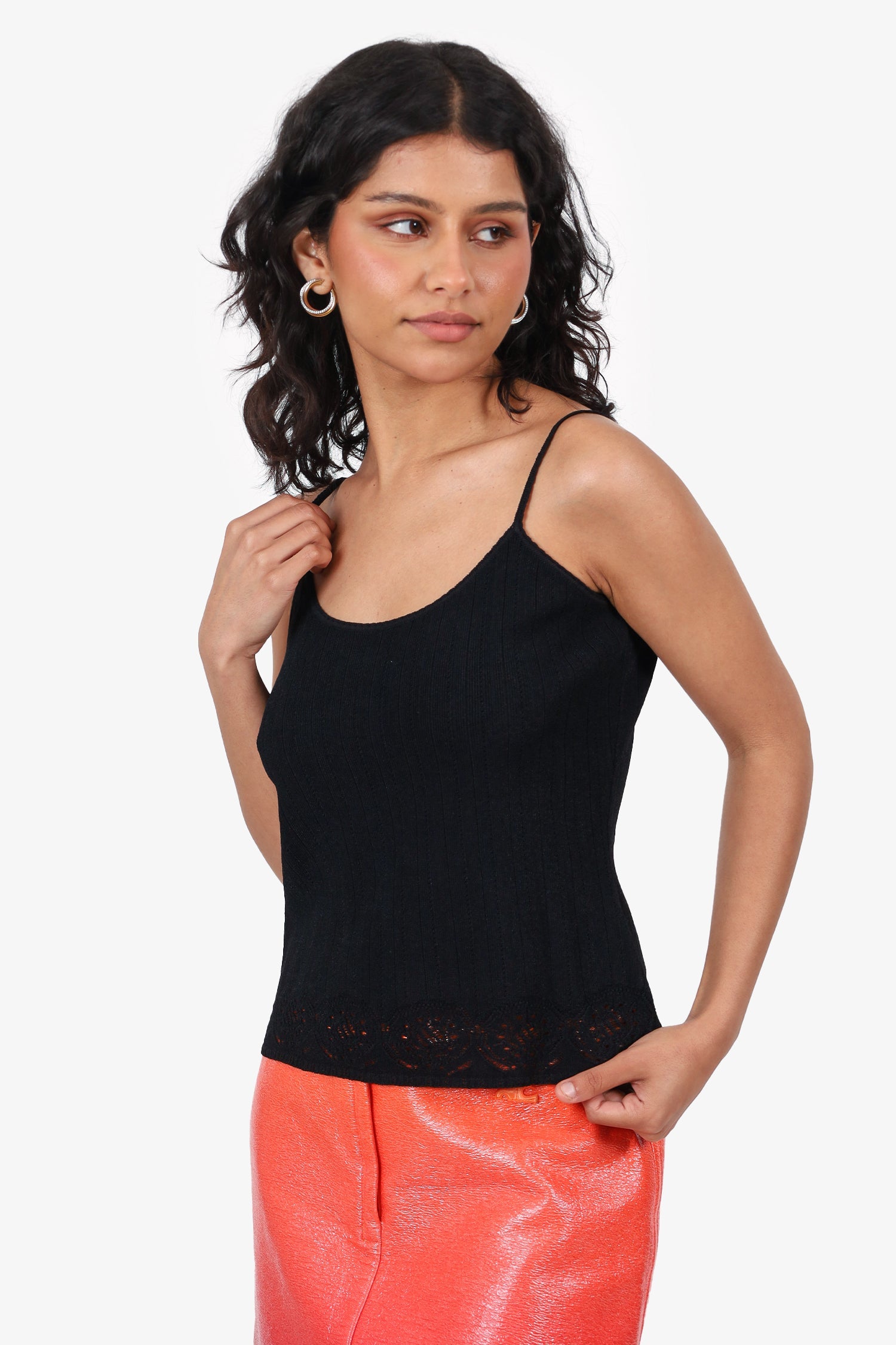 Christian Dior Black Ribbed Knit Cropped Tank Top Size 10