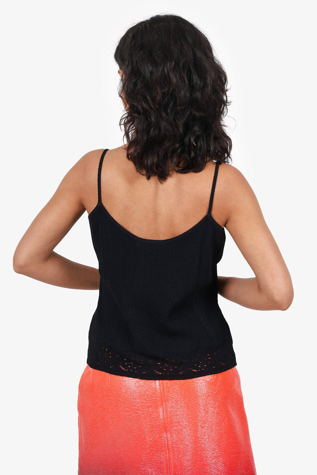 Christian Dior Black Ribbed Knit Cropped Tank Top Size 10