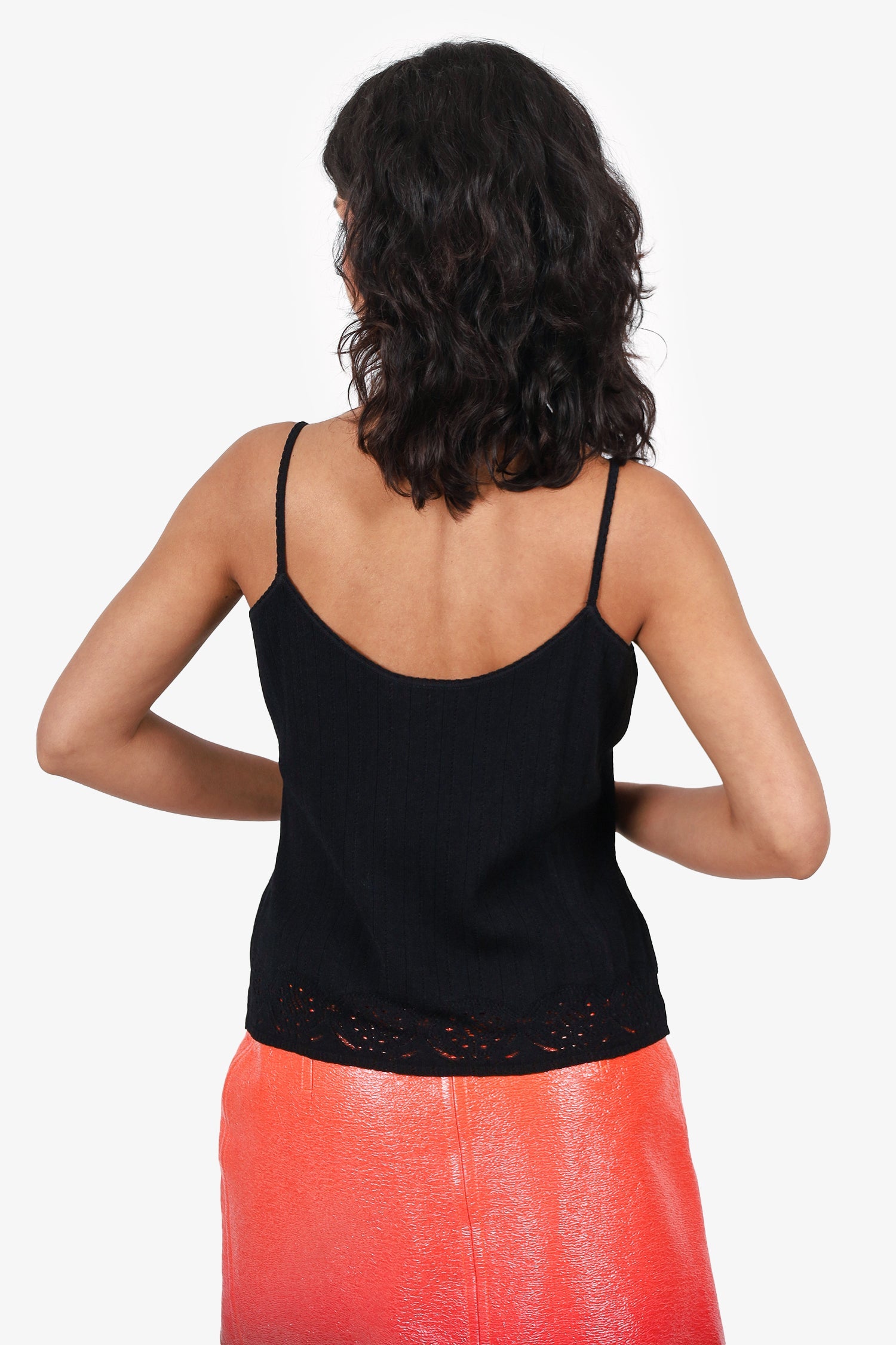 Christian Dior Black Ribbed Knit Cropped Tank Top Size 10