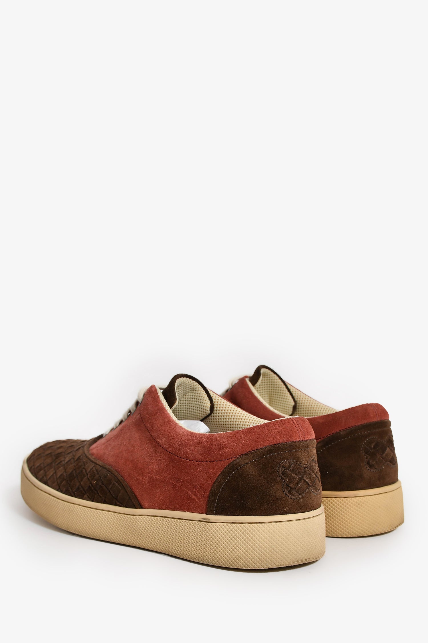 Bottega Veneta Burgundy/Brown Suede Leather Intrecciato Sneakers Size 40