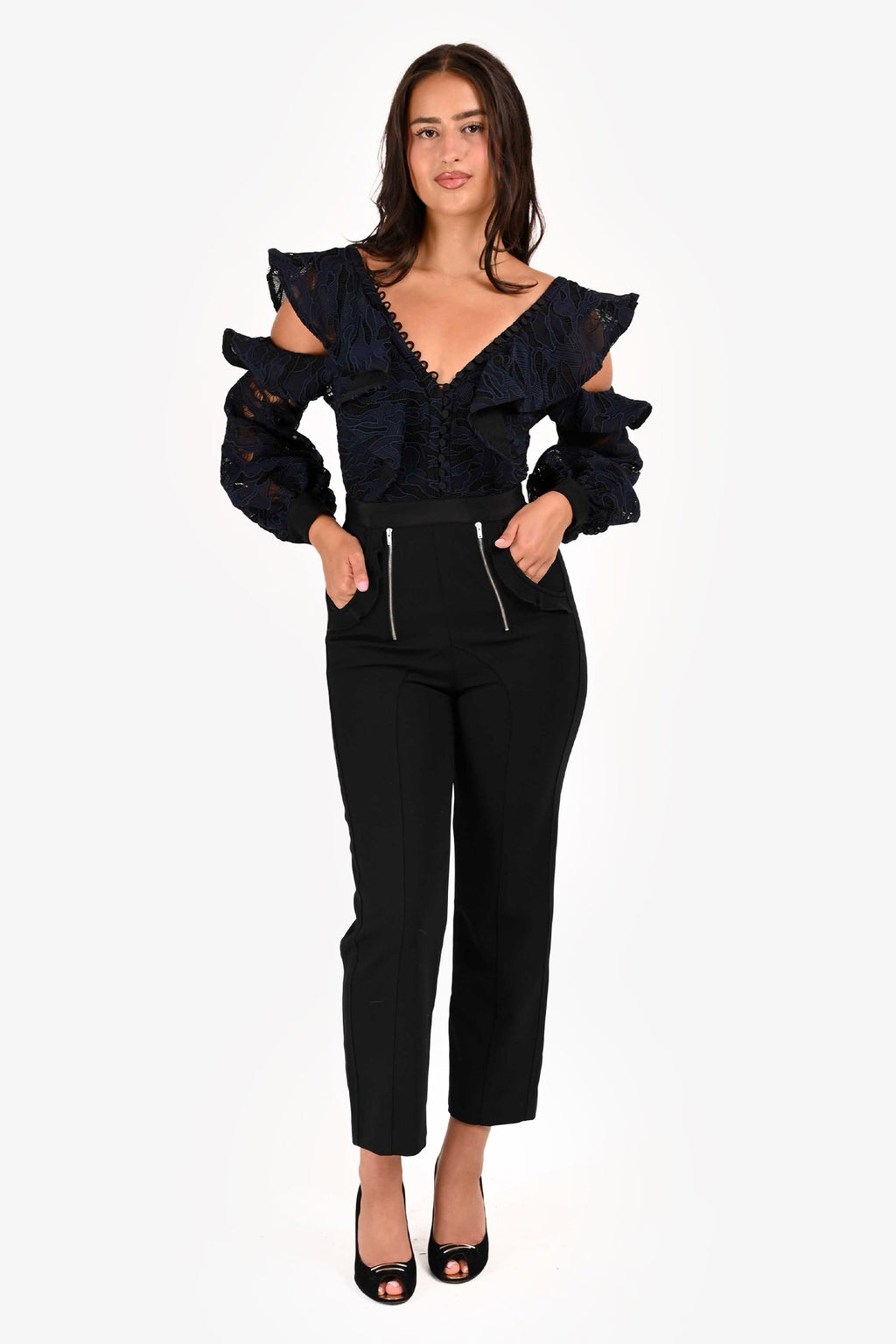 Self-Portrait Navy/Black Zip Detail Pantsuit Size 4