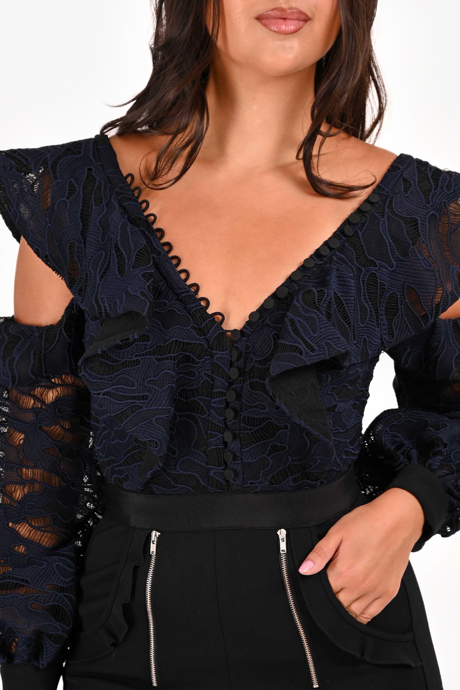 Self-Portrait Navy/Black Zip Detail Pantsuit Size 4