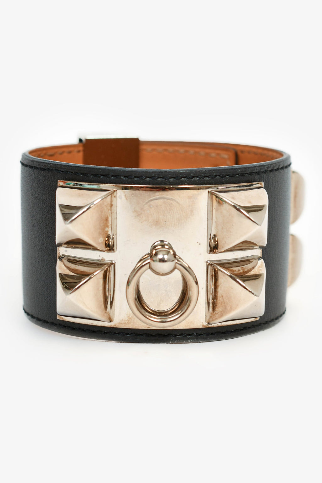 Hermès 2014 Black Leather Silver Collier de Chien Bracelet