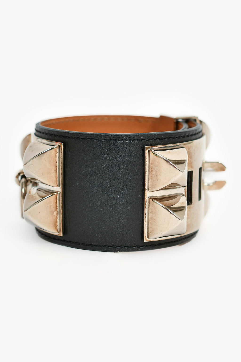 Hermès 2014 Black Leather Silver Collier de Chien Bracelet